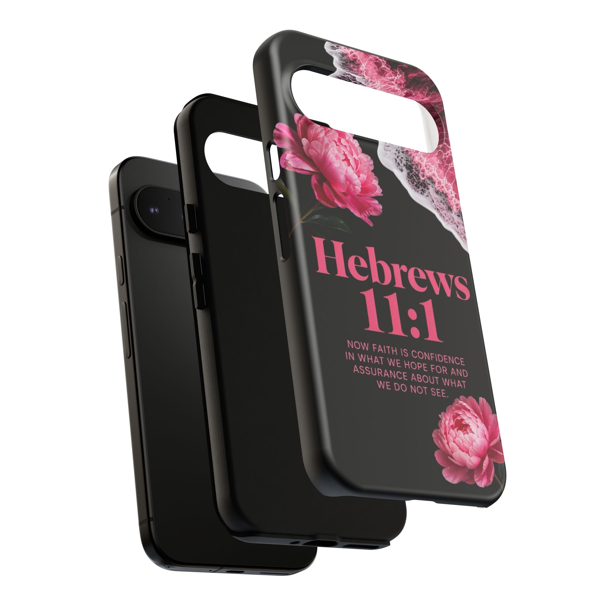 Bible Verses phone case -  Hebrews 11:1 Faith Phone Case — Pink Floral Scripture iPhone Cover