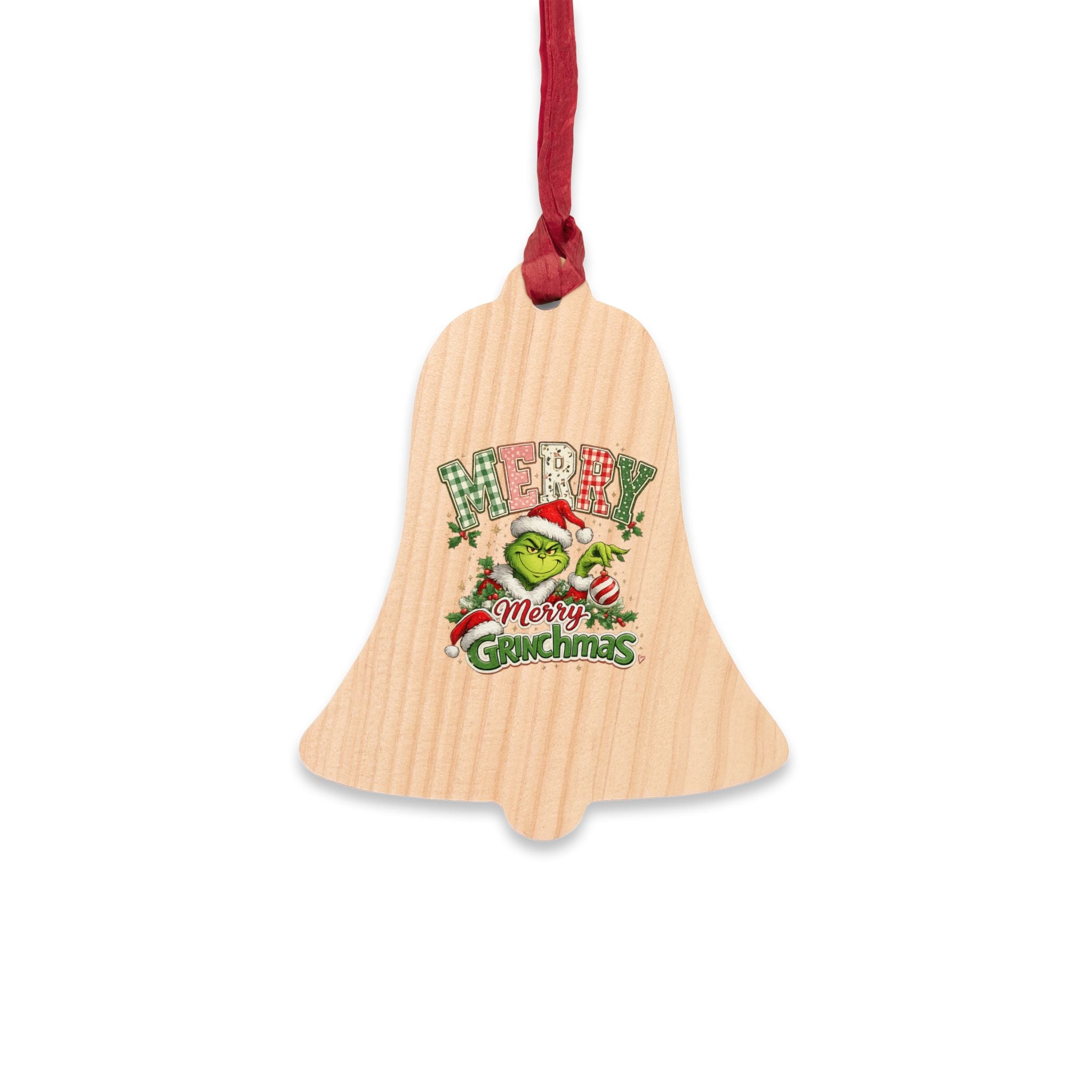 Bell Wooden Ornament – "Merry Grinchmas" Holiday Christmas Tree Decoration