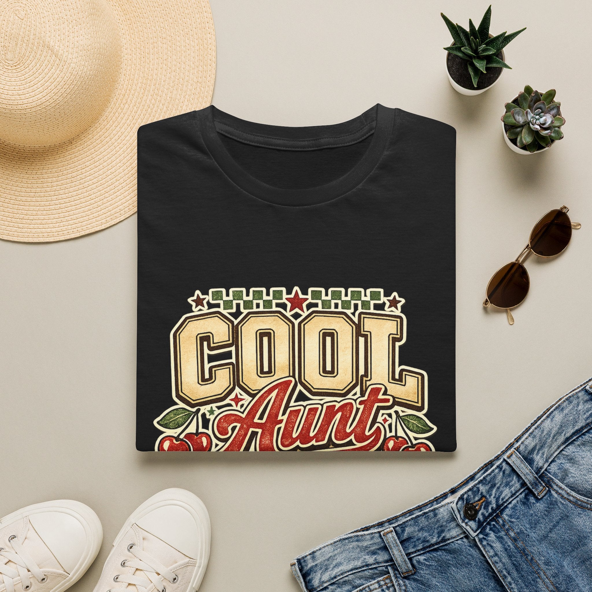 Cherries Pop T-Shirt Aunt Club Vintage Cherry Graphic Tee for Fun-Loving Aunts