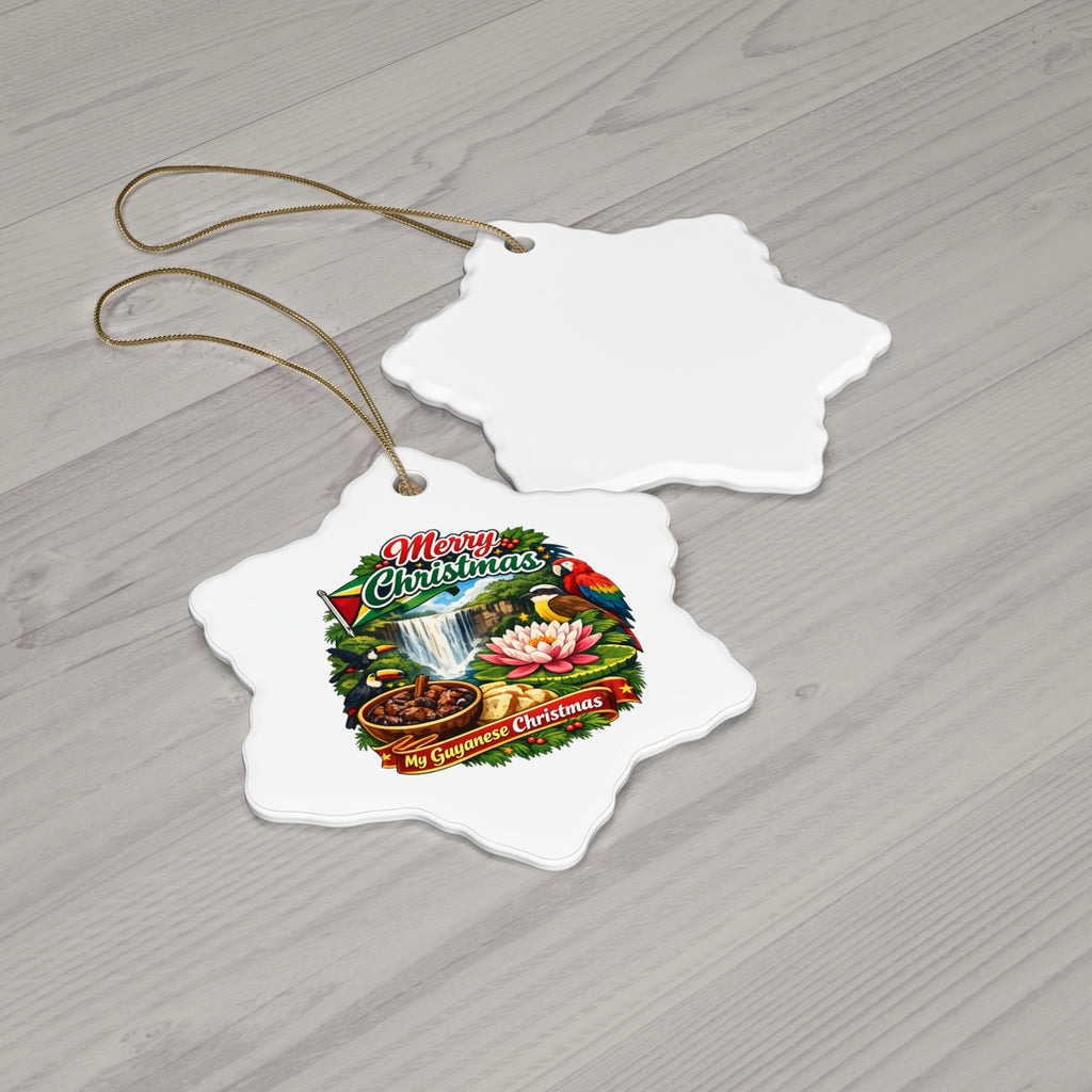 Star Ceramic Ornament — "Merry Christmas / My Guyanese Christmas" Holiday Decoration