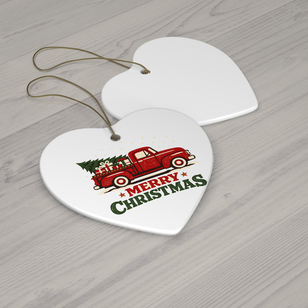 Merry Christmas Red Truck Ceramic Ornament — Star Holiday Decoration (4 Shapes) Make it your own Personalized your own add your own photo or design