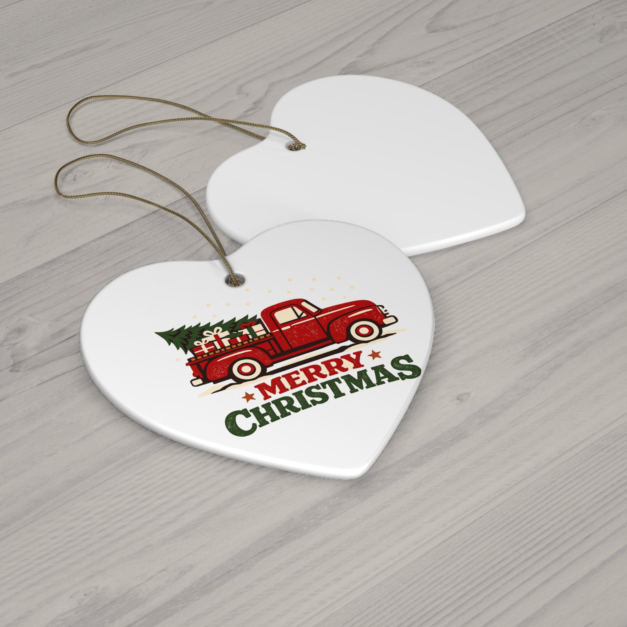 Merry Christmas Red Truck Ceramic Ornament — Star Holiday Decoration (4 Shapes) Make it your own Personalized your own add your own photo or design