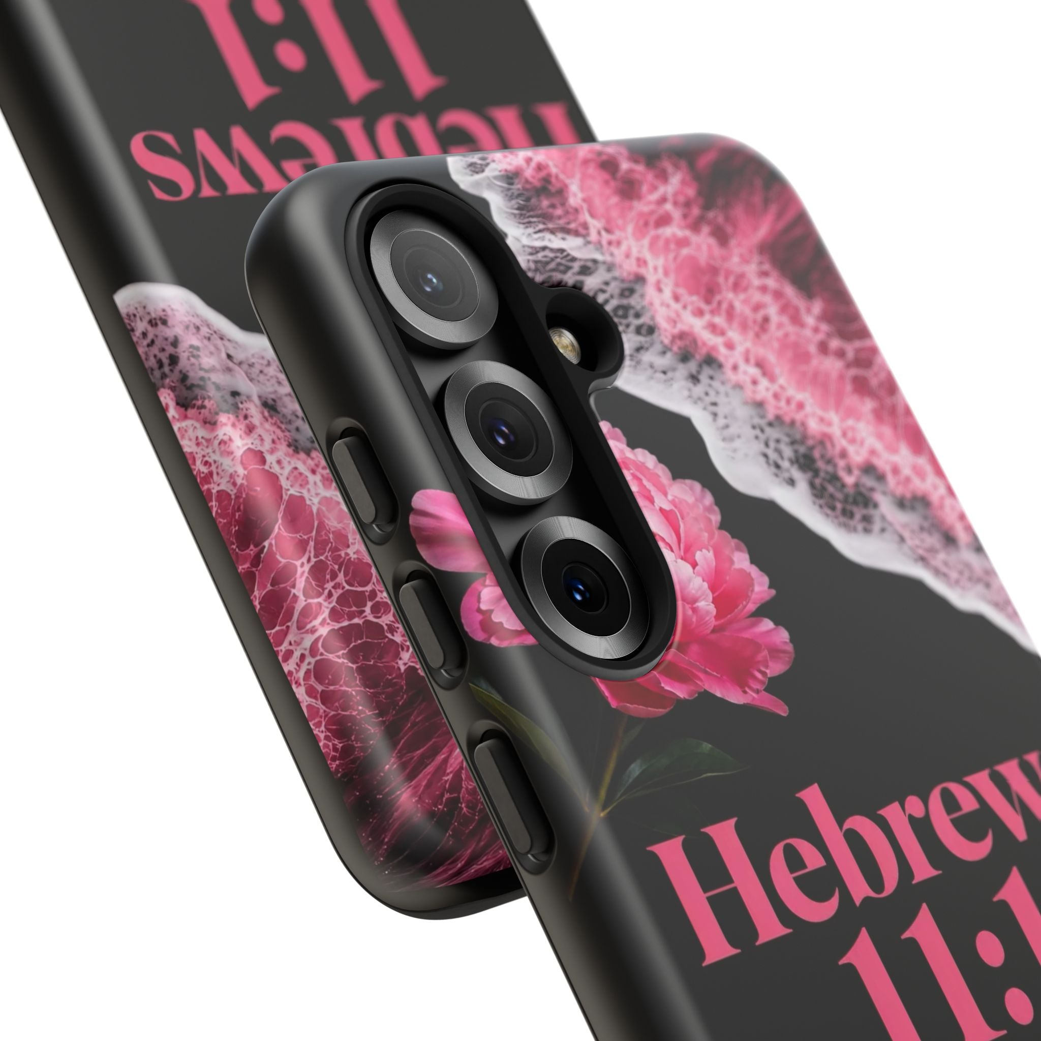 Bible Verses phone case -  Hebrews 11:1 Faith Phone Case — Pink Floral Scripture iPhone Cover