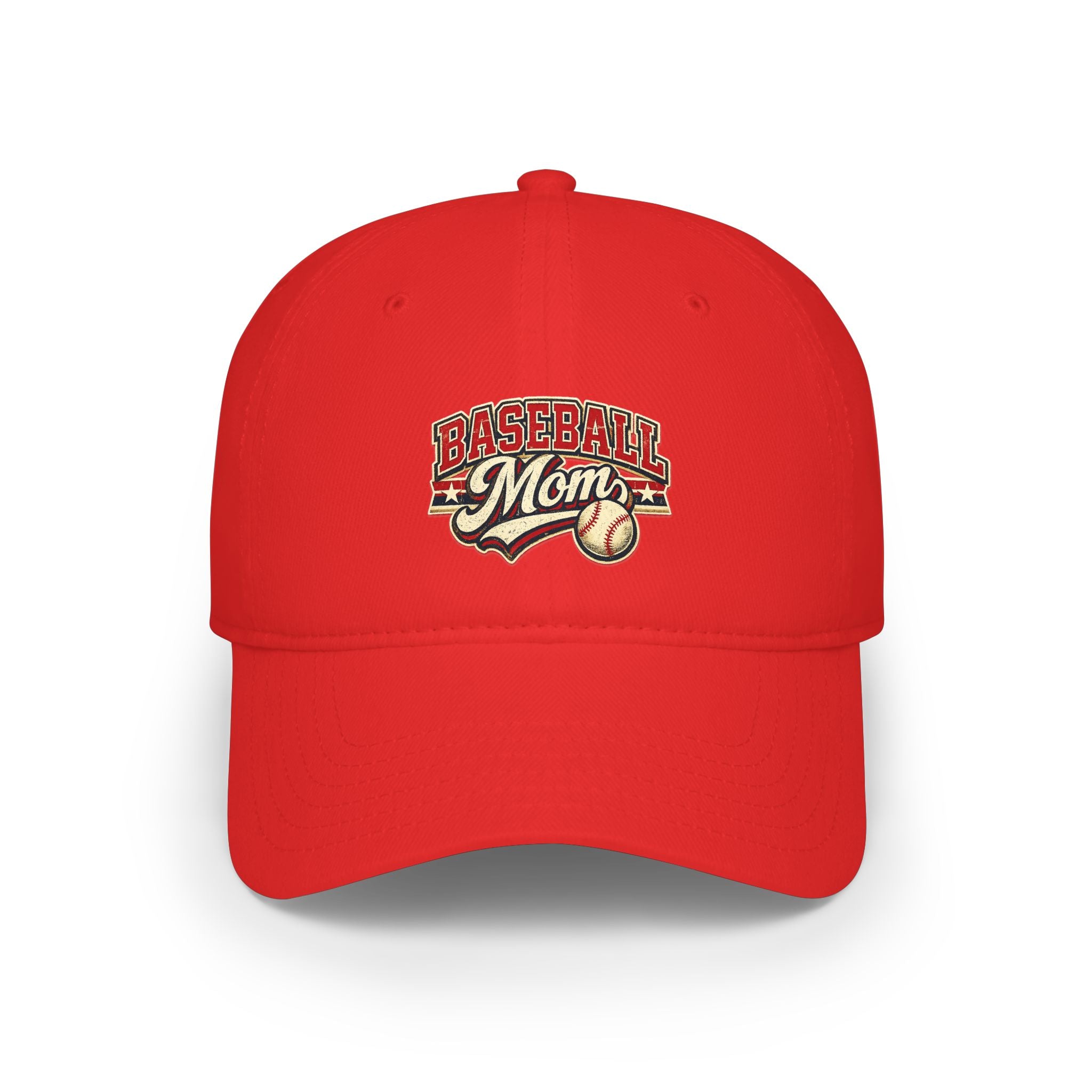 Baseball Mom hat – Low Profile Red Baseball Hat with 'Baseball Mom' Retro Logo