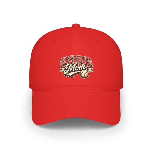 Baseball Mom hat – Low Profile Red Baseball Hat with 'Baseball Mom' Retro Logo