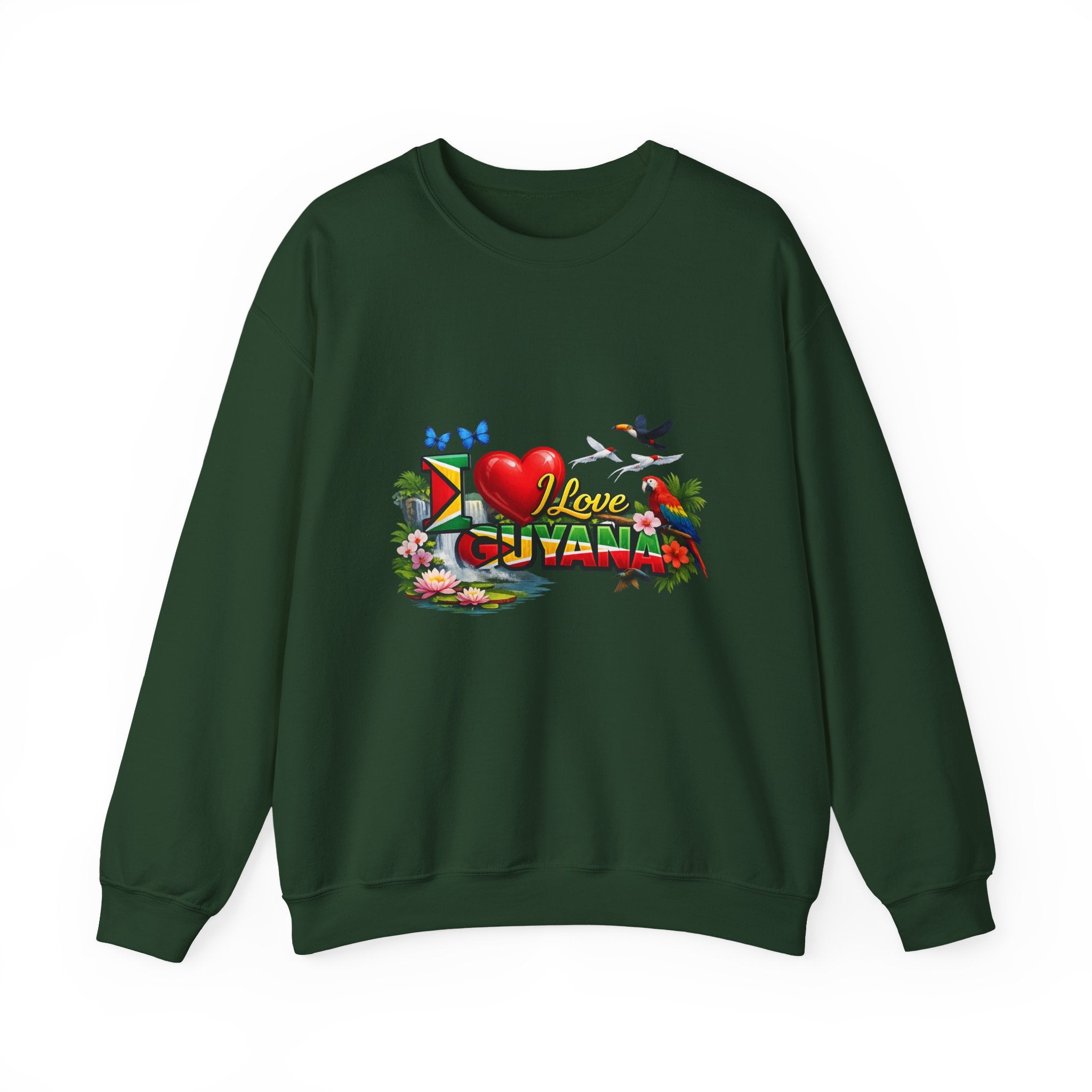 Guyana Pride Crewneck Sweatshirt — I Love Guyana Tropical Graphic Unisex