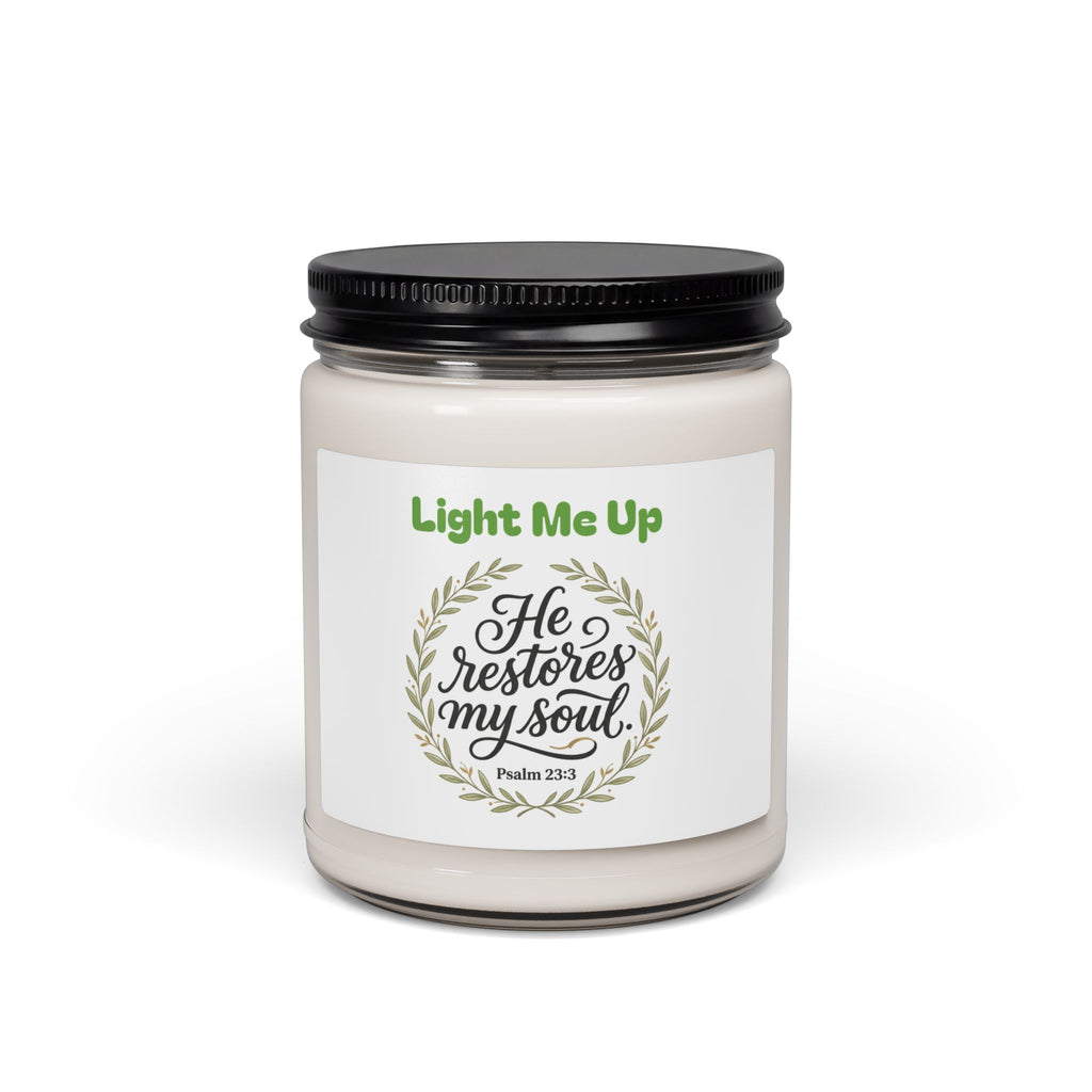 Scented Soy Candle — “He Restores My Soul” Inspirational 9oz Jar
