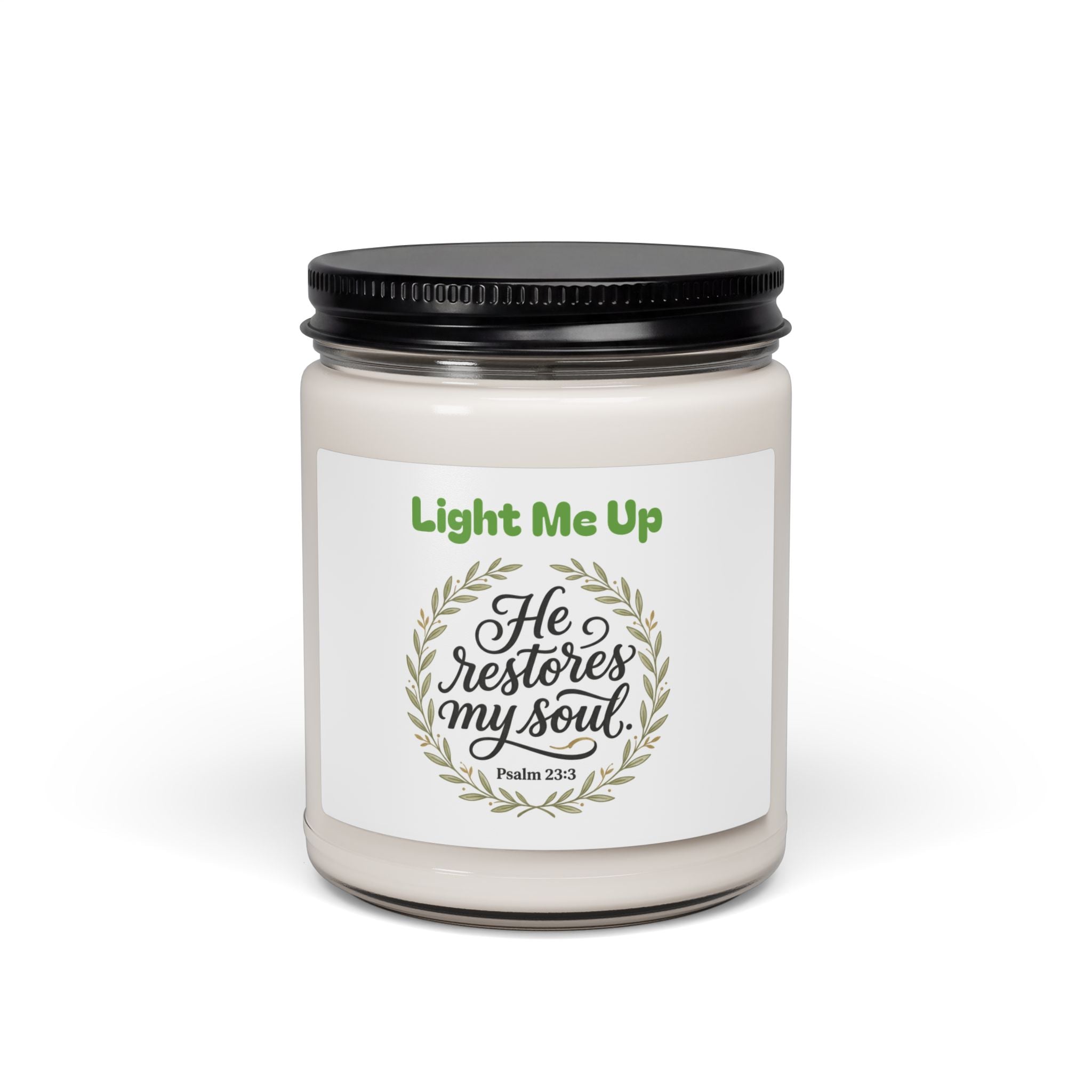 Scented Soy Candle — “He Restores My Soul” Inspirational 9oz Jar