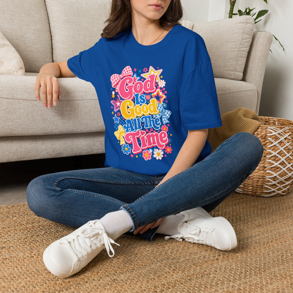 Inspirational vibes God Is Good T‑Shirt — Colorful Retro Faith Graphic Tee