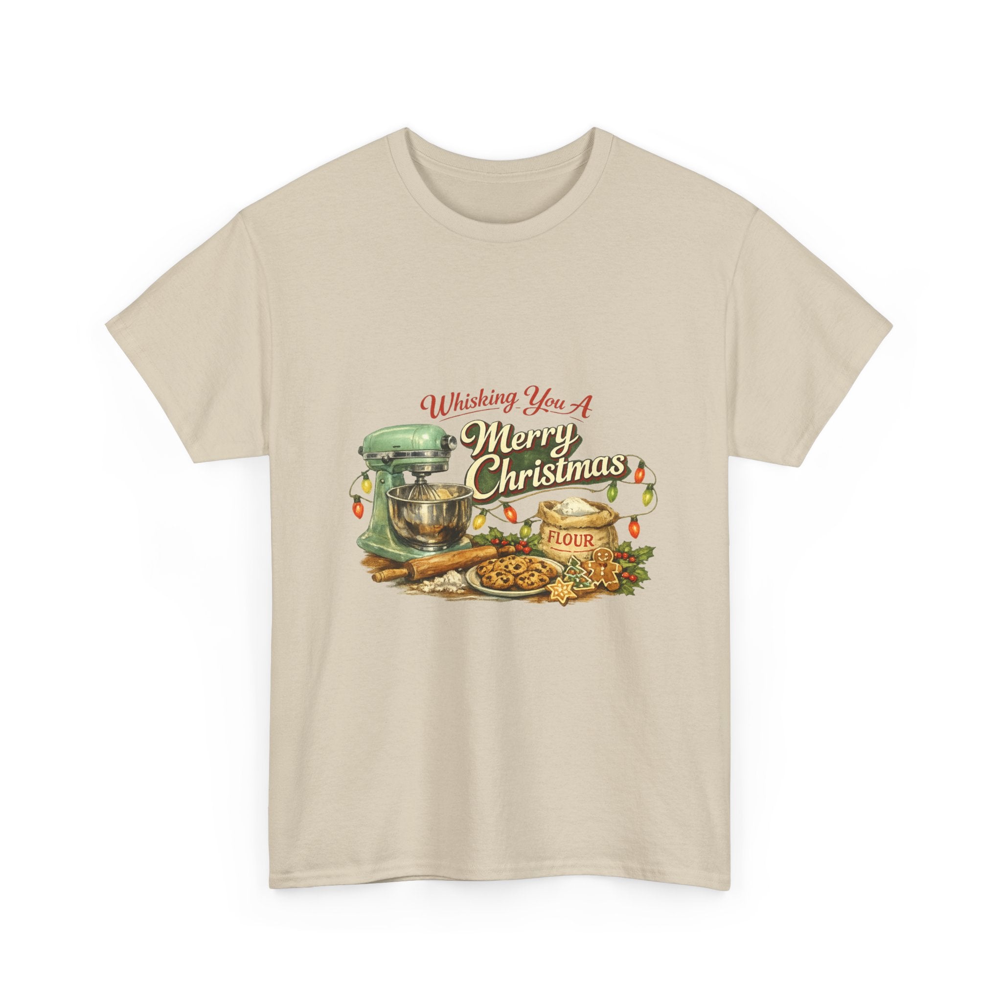 Christmas Baking Tee — "Wishing You A Merry Christmas" Vintage Mixer & Cookies T-Shirt