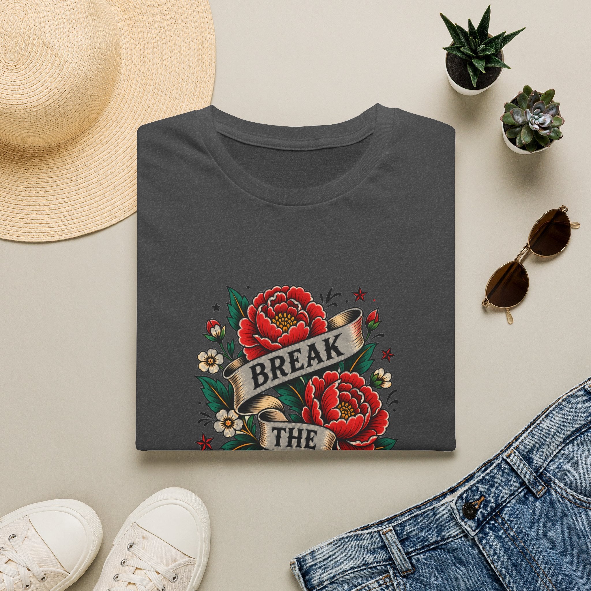 Break the Ordinary T-Shirt — Vintage Rose Banner Graphic
