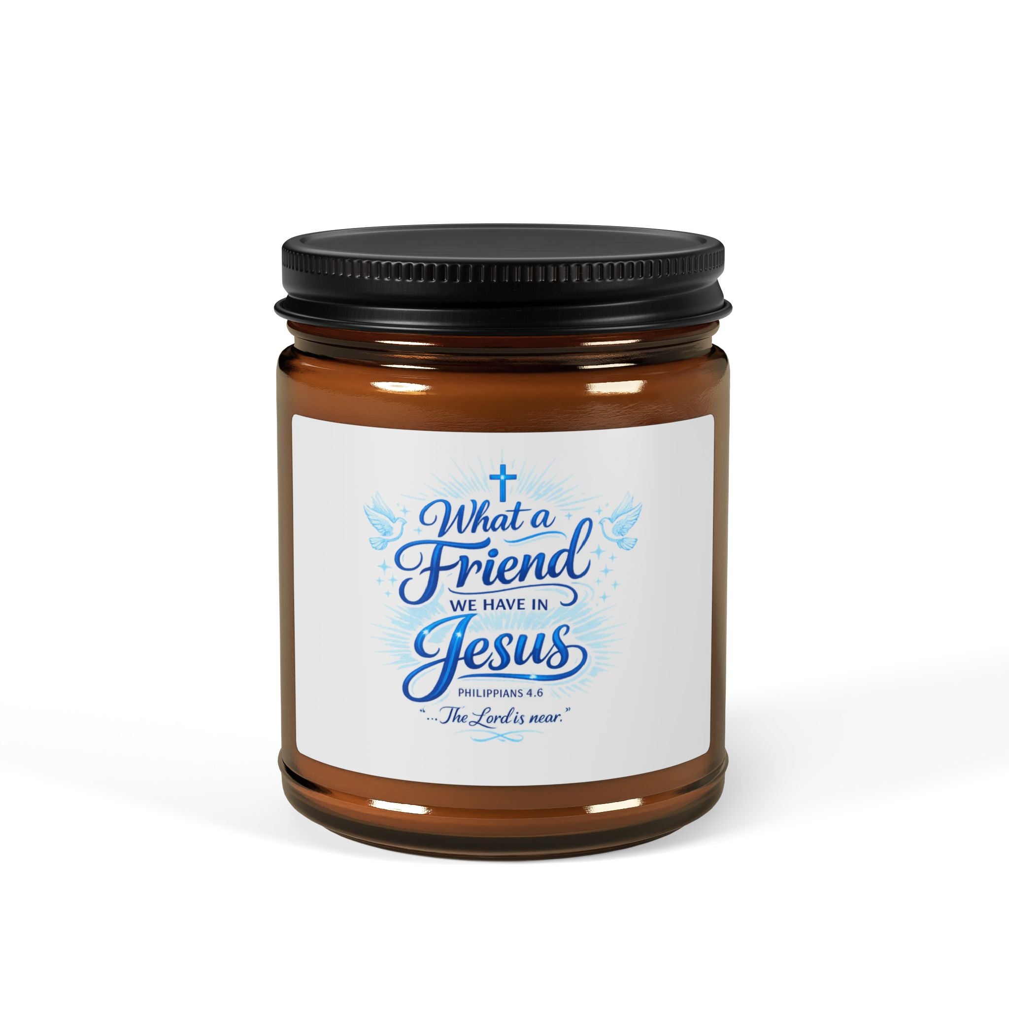 Secented Candles What a Friend We Have in Jesus Amber Soy Candle — Inspirational Christian Scented Candle