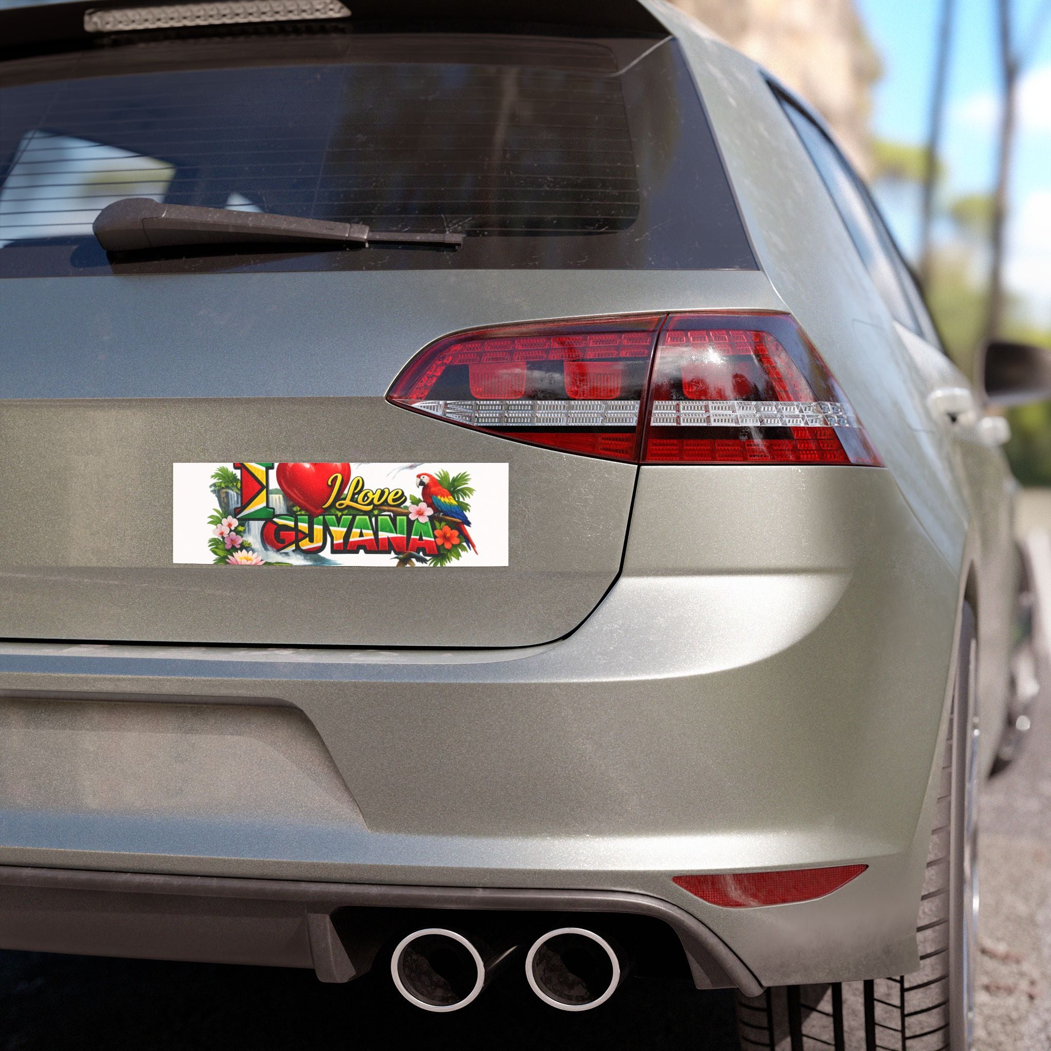 I Love Guyana Car Magnet — Colorful Tropical Flag, Parrot & Floral Auto Sticker