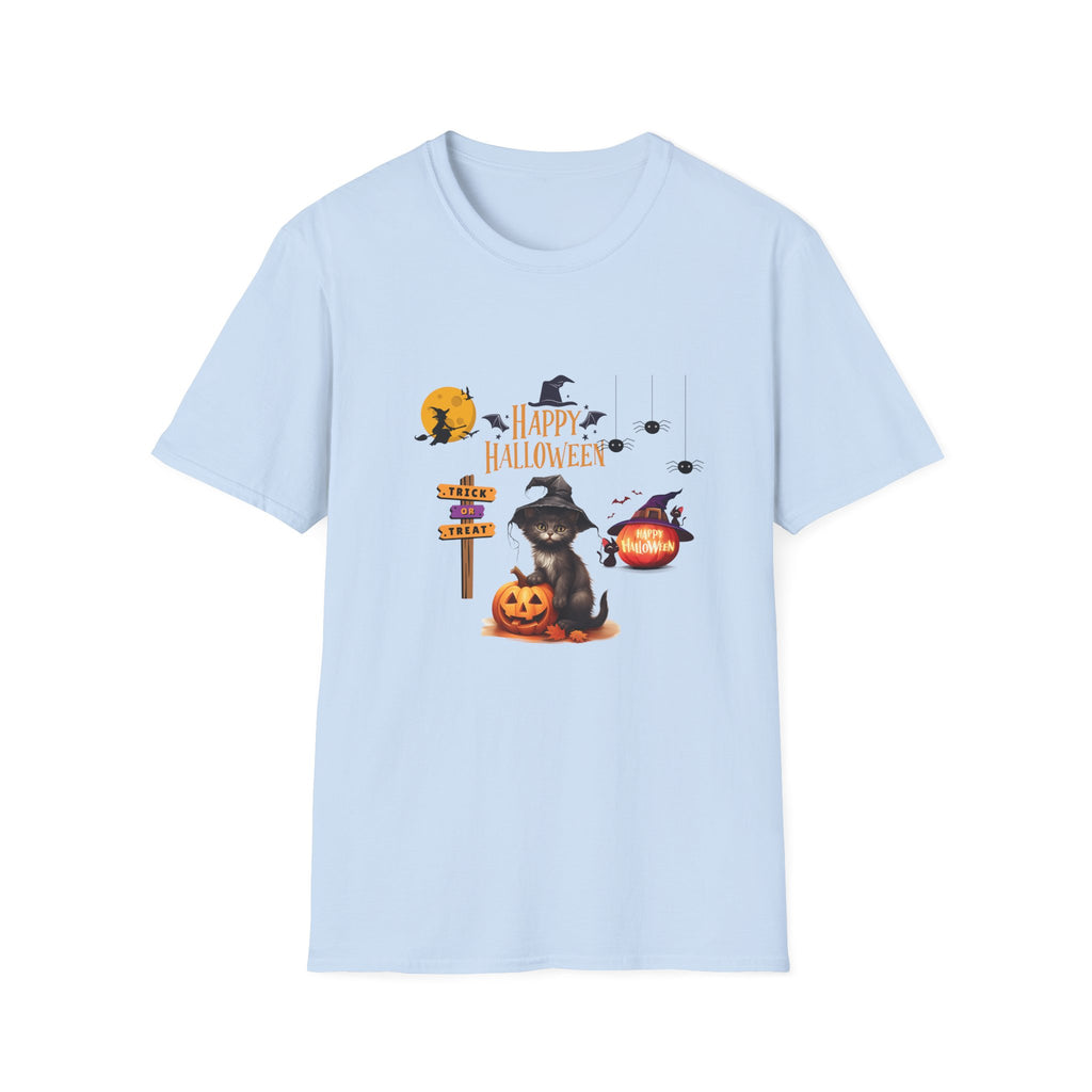 Happy Halloween Witch T-Shirt — Cute Pumpkin, Bats & Spooky Icons Tee
