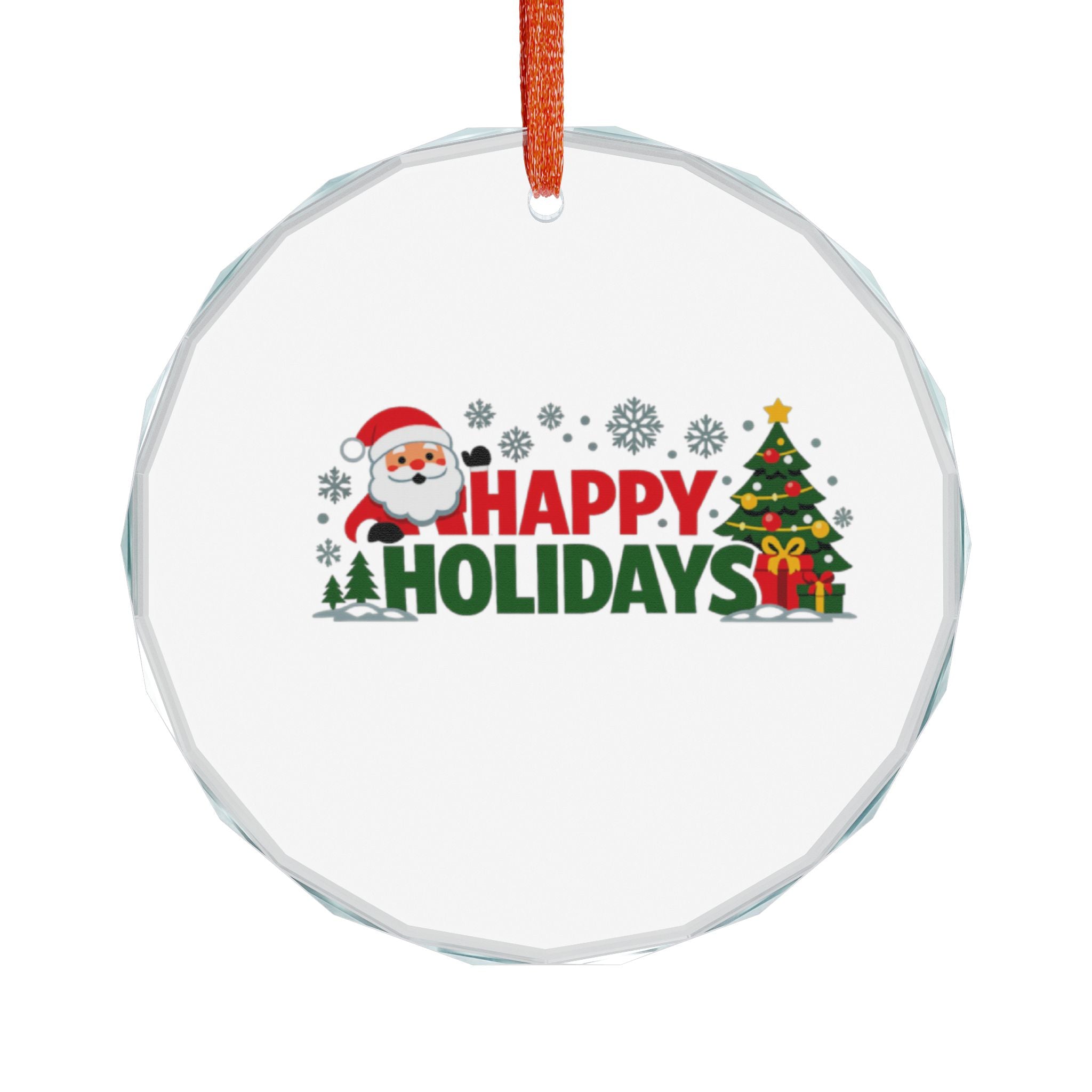 Glass Ornament — 'Happy Holidays' Santa & Tree Christmas Decoration