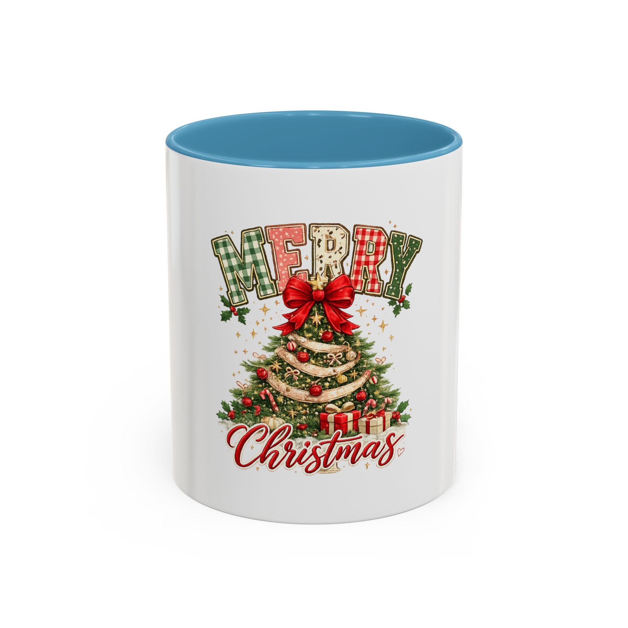 Merry Christmas Accent Coffee Mug – Festive Holiday Tree & Bow (11/15oz)