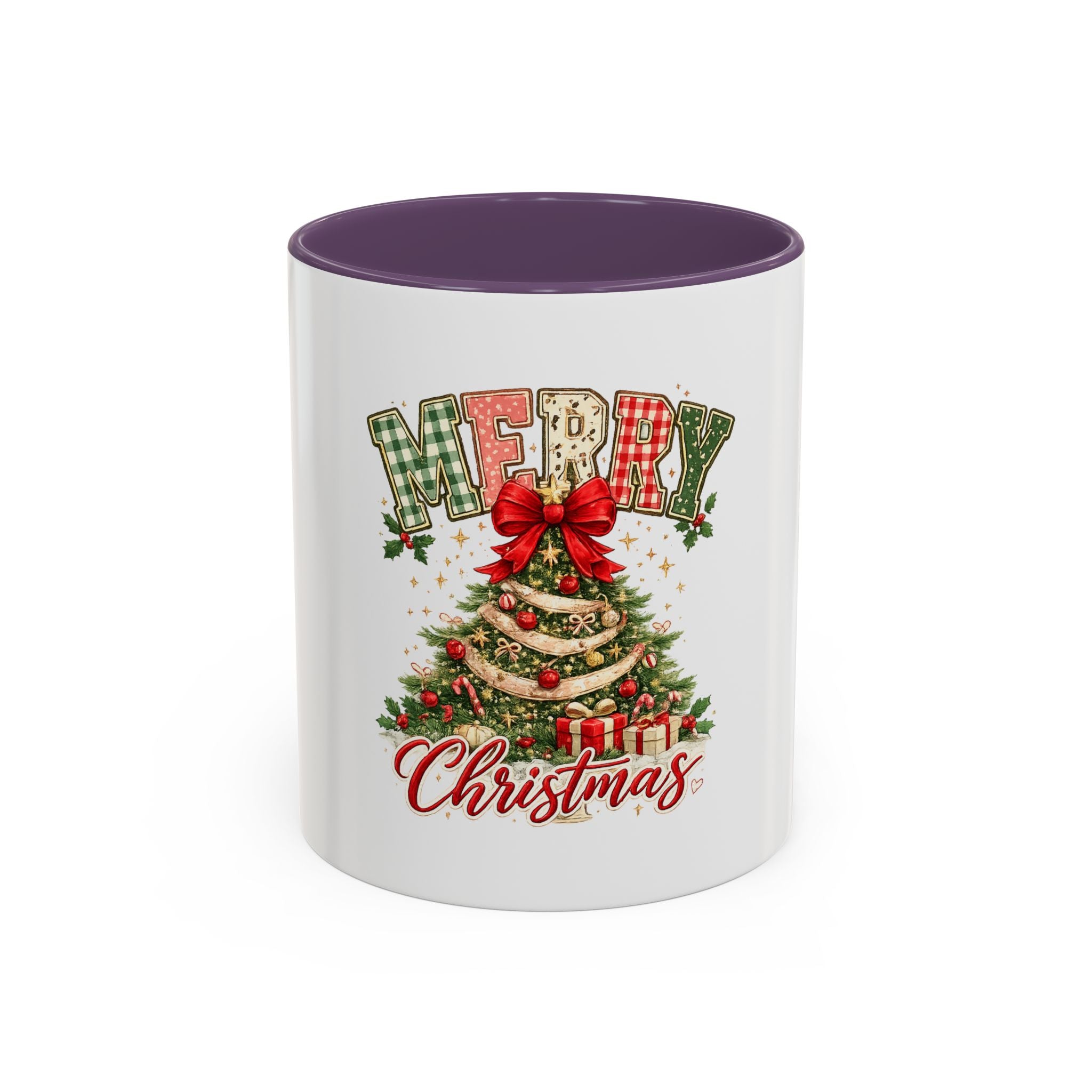 Merry Christmas Accent Coffee Mug – Festive Holiday Tree & Bow (11/15oz)