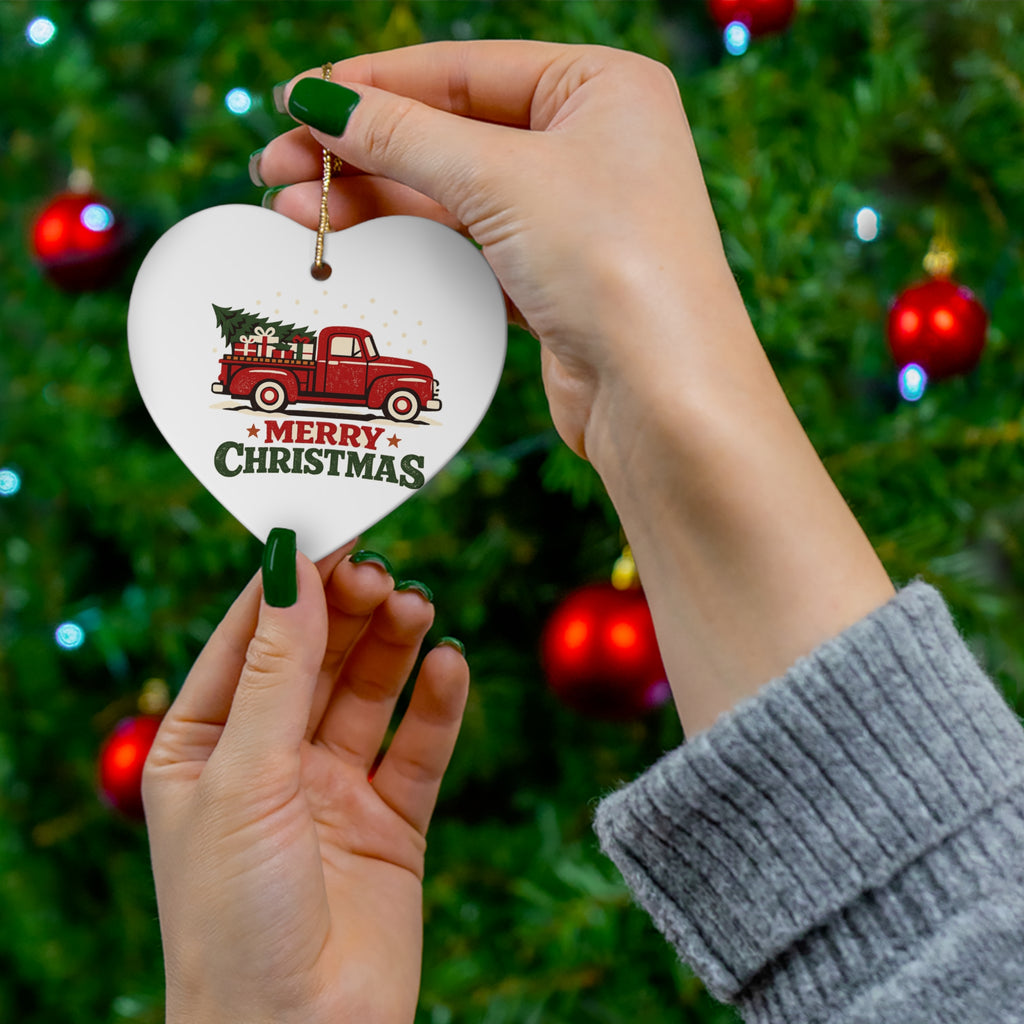 Merry Christmas Red Truck Ceramic Ornament — Star Holiday Decoration (4 Shapes) Make it your own Personalized your own add your own photo or design