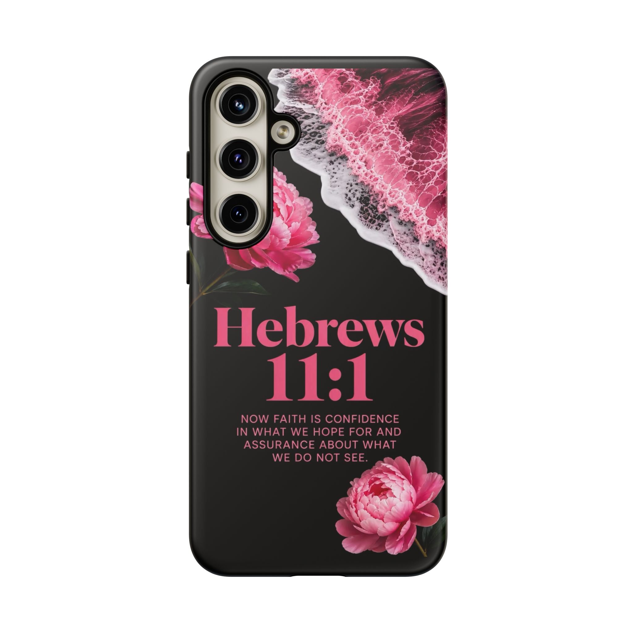 Bible Verses phone case -  Hebrews 11:1 Faith Phone Case — Pink Floral Scripture iPhone Cover