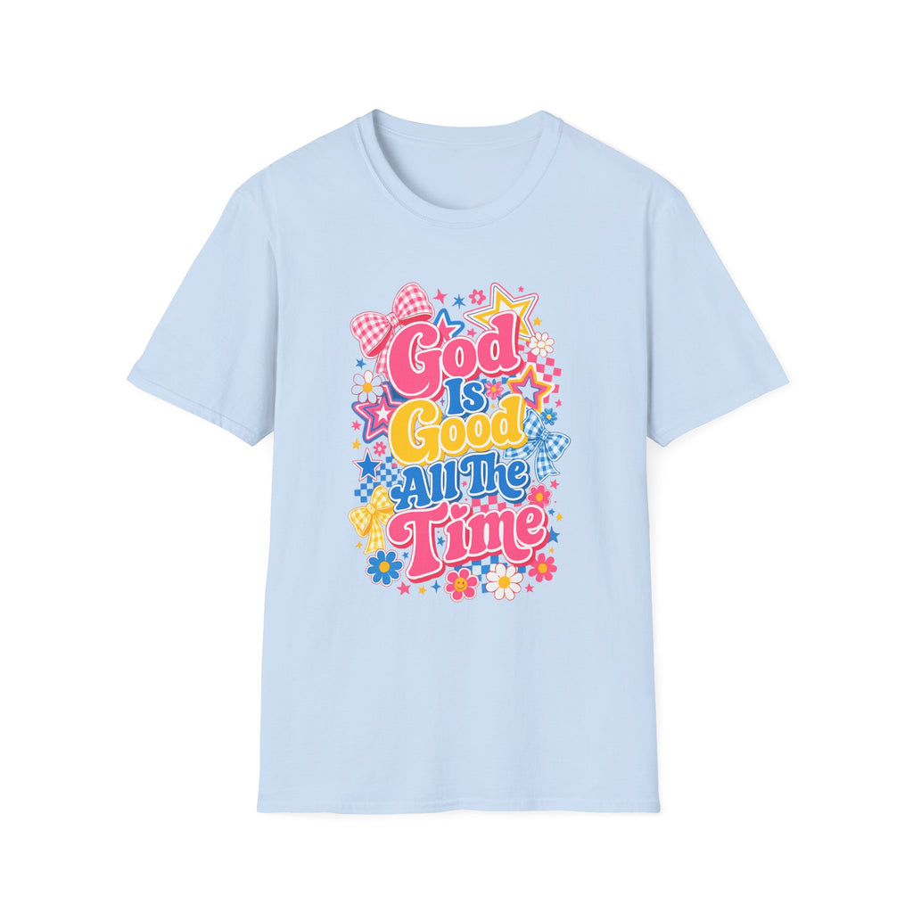 Inspirational vibes God Is Good T‑Shirt — Colorful Retro Faith Graphic Tee