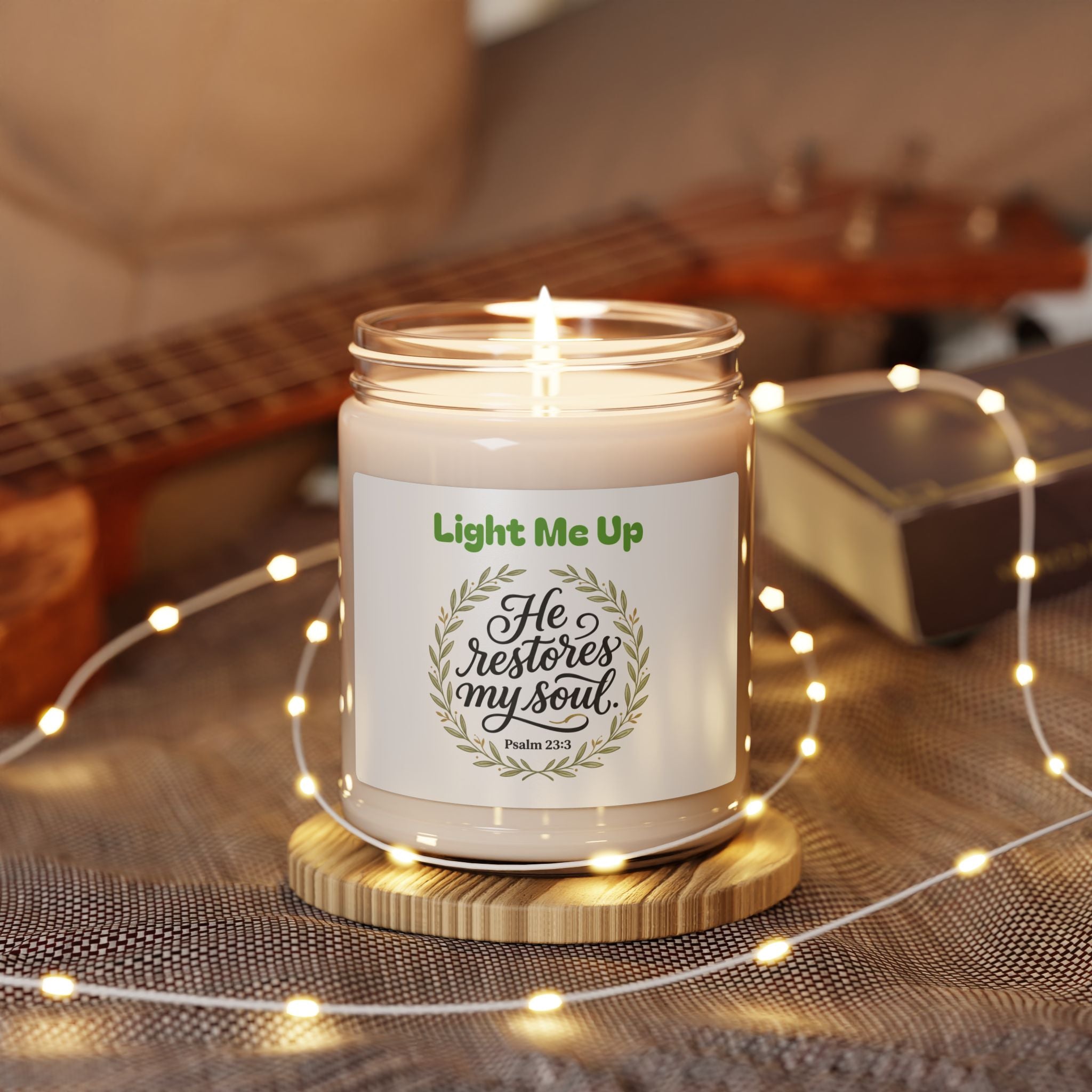 Scented Soy Candle — “He Restores My Soul” Inspirational 9oz Jar
