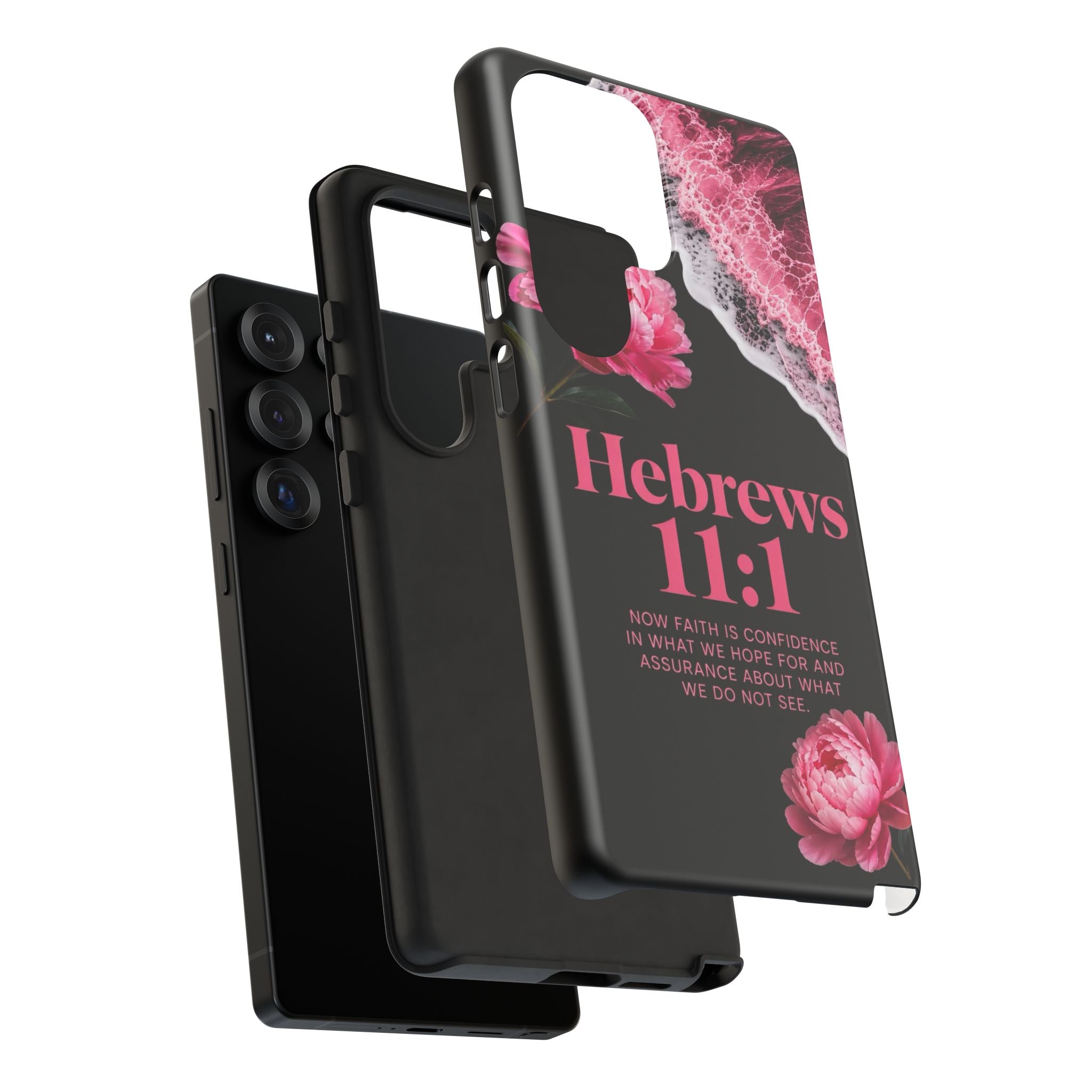 Bible Verses phone case -  Hebrews 11:1 Faith Phone Case — Pink Floral Scripture iPhone Cover