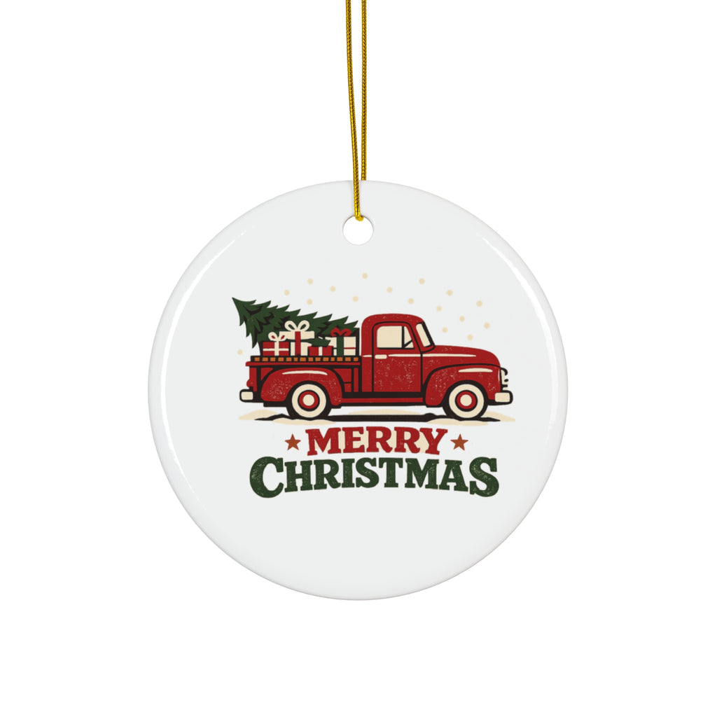 Merry Christmas Red Truck Ceramic Ornament — Star Holiday Decoration (4 Shapes) Make it your own Personalized your own add your own photo or design