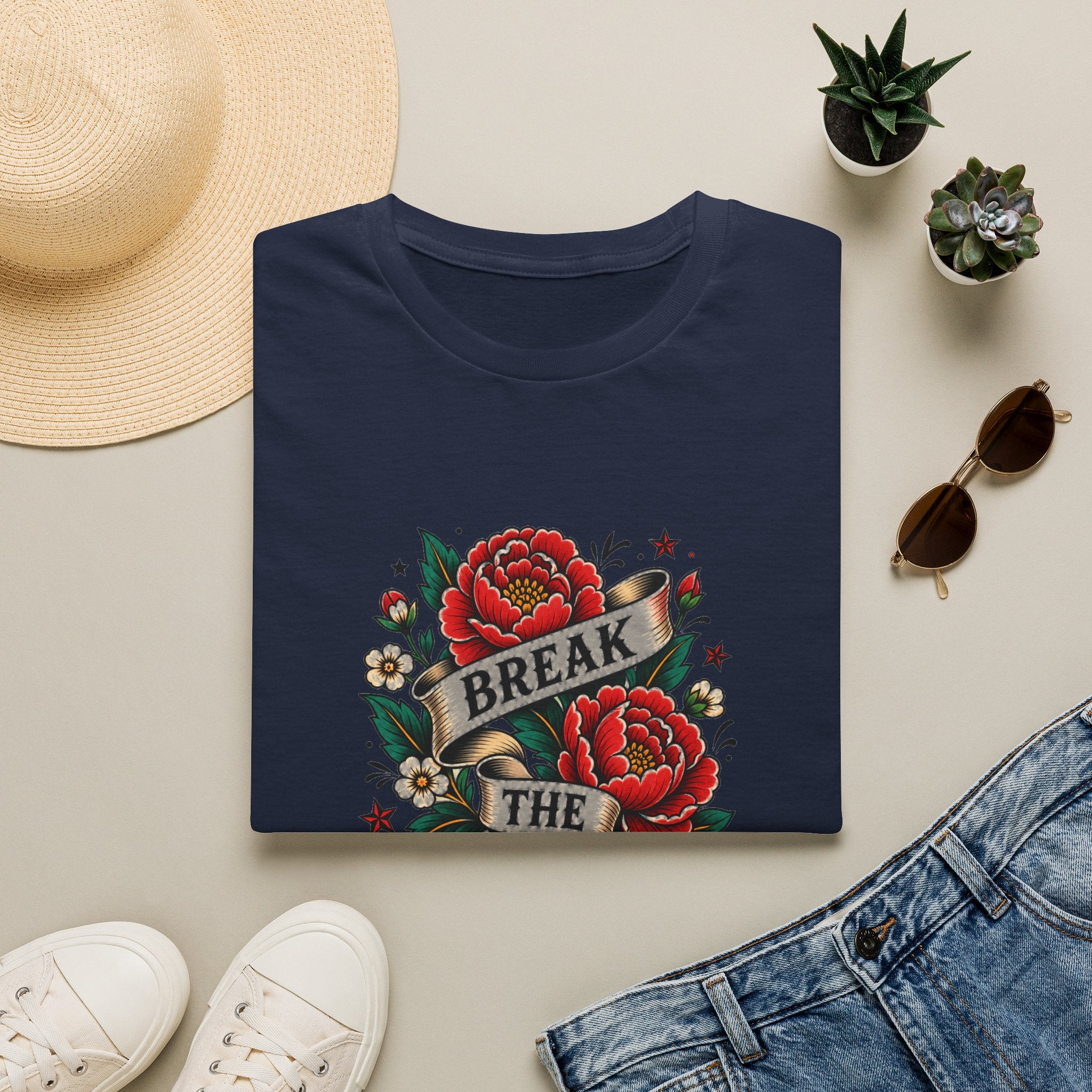 Break the Ordinary T-Shirt — Vintage Rose Banner Graphic