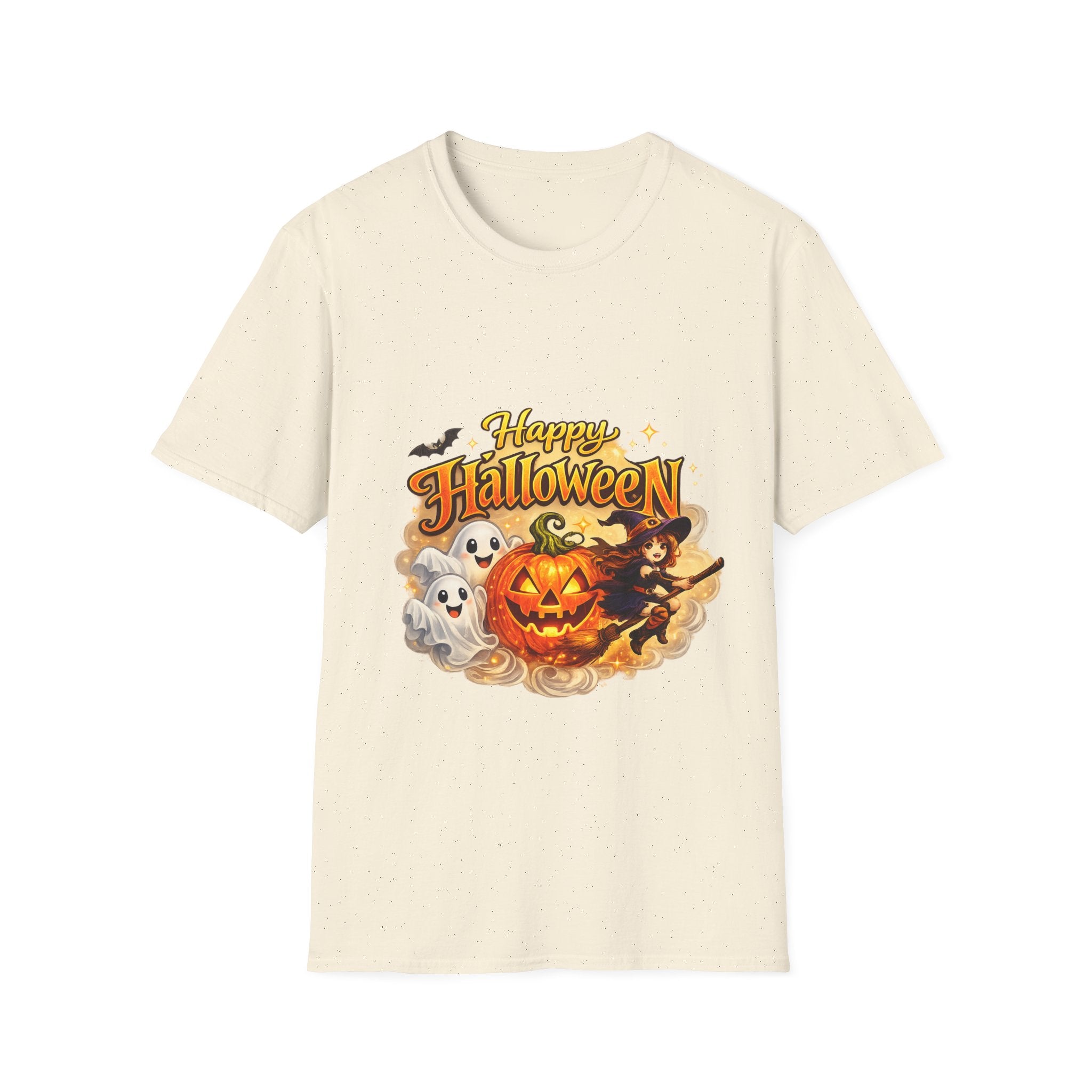 Halloween Witch and Ghost designs T-Shirt — "Happy Halloween" Pumpkin & Ghost Graphic