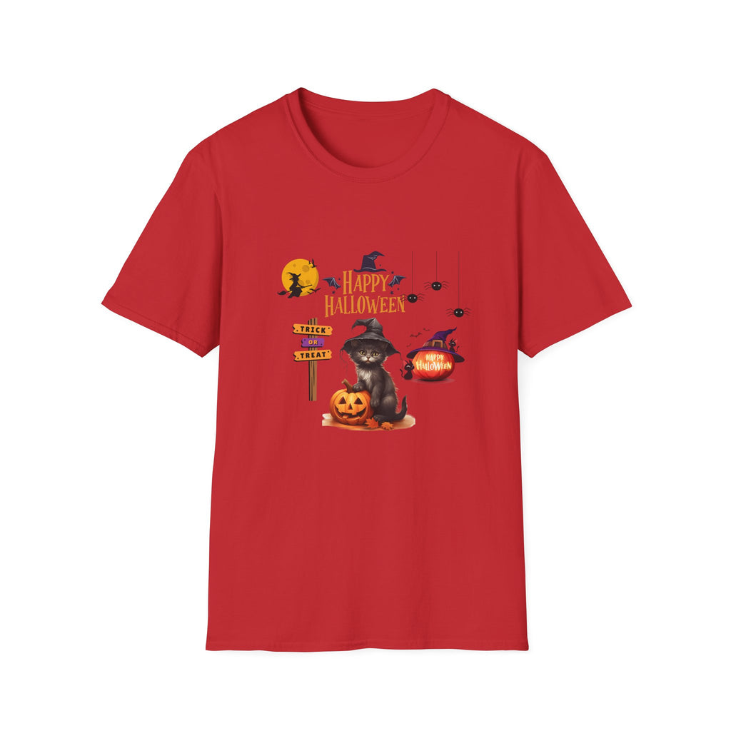 Happy Halloween Witch T-Shirt — Cute Pumpkin, Bats & Spooky Icons Tee