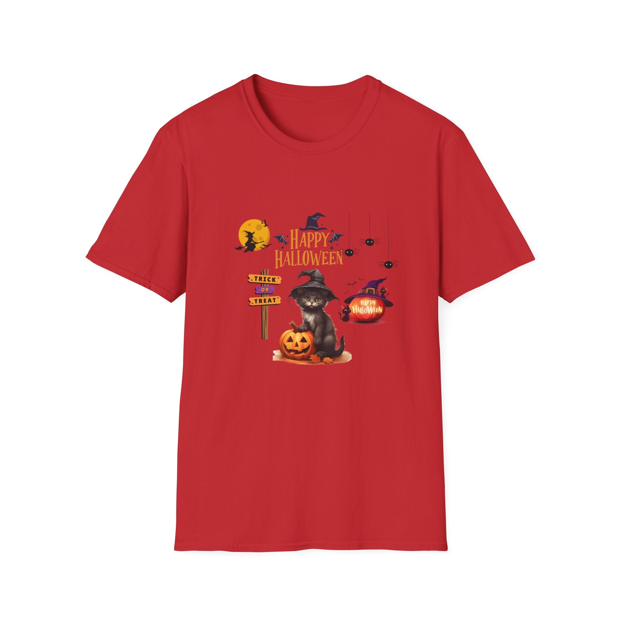 Happy Halloween Witch T-Shirt — Cute Pumpkin, Bats & Spooky Icons Tee