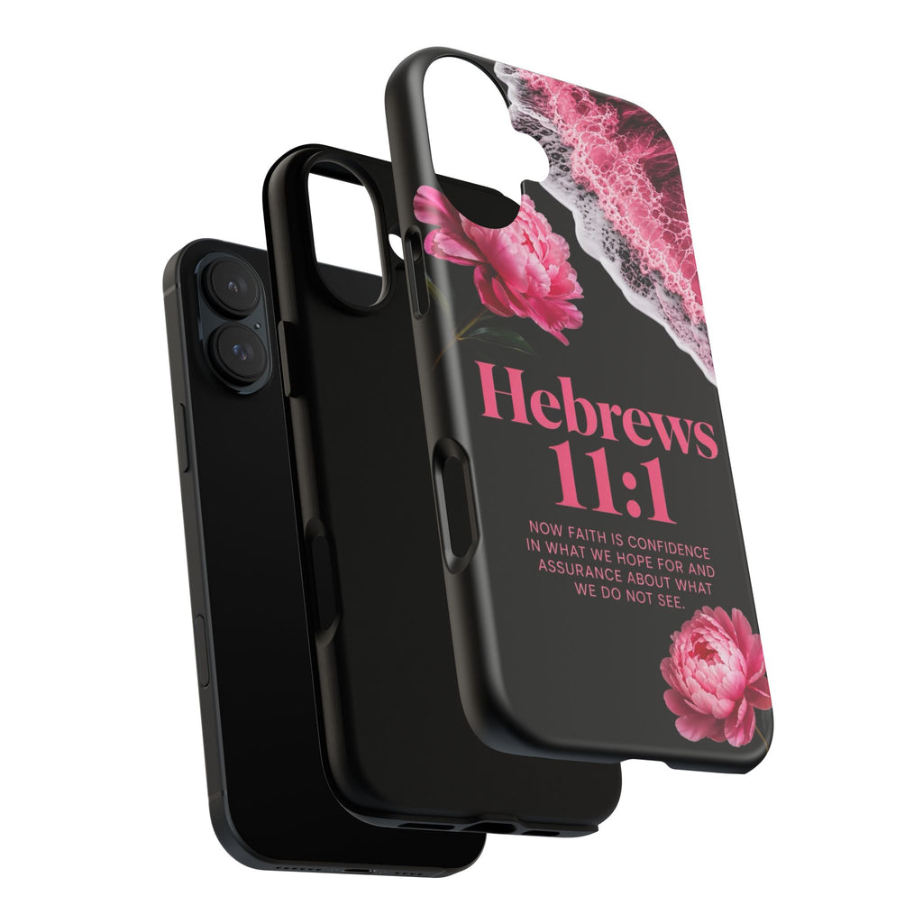 Bible Verses phone case -  Hebrews 11:1 Faith Phone Case — Pink Floral Scripture iPhone Cover