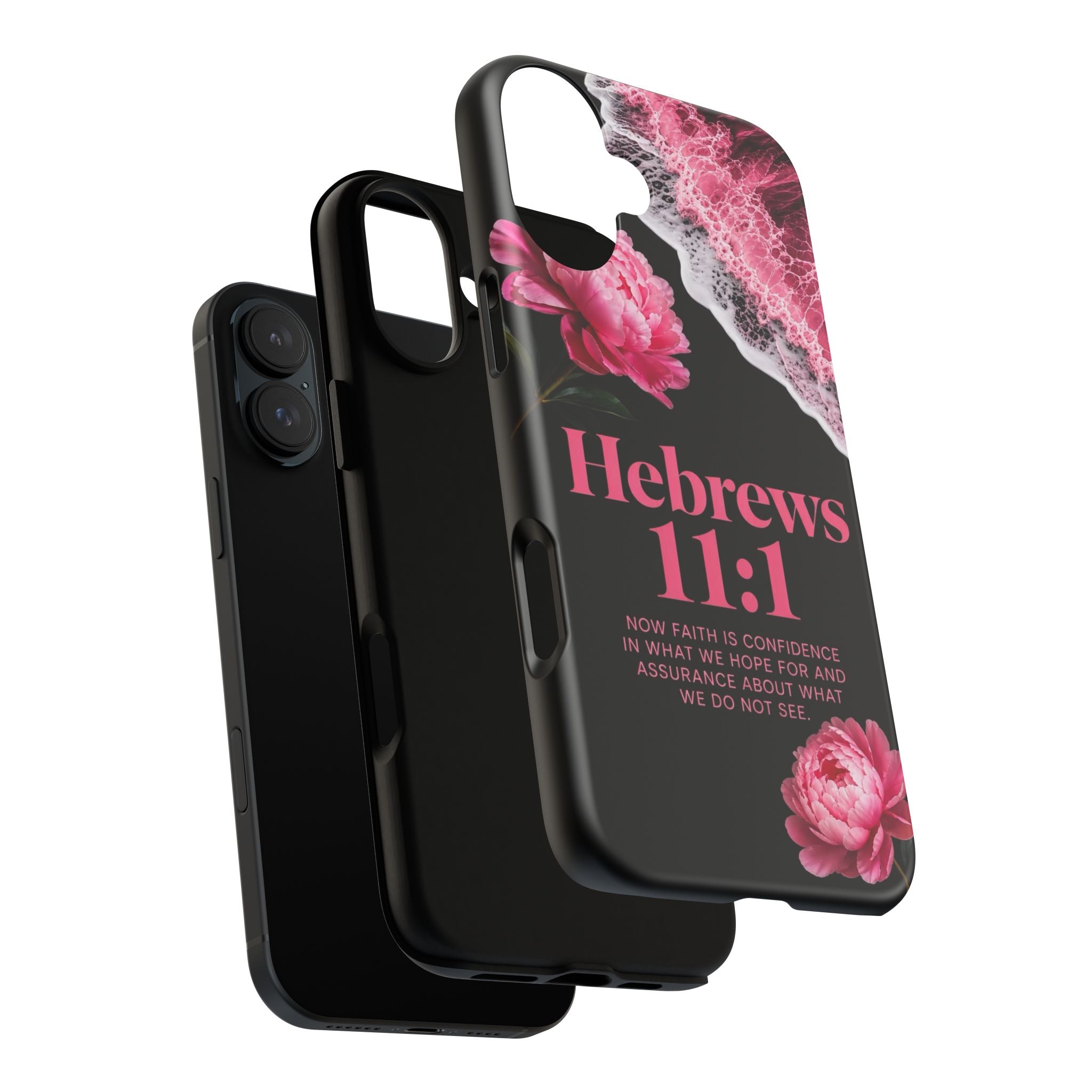 Bible Verses phone case -  Hebrews 11:1 Faith Phone Case — Pink Floral Scripture iPhone Cover