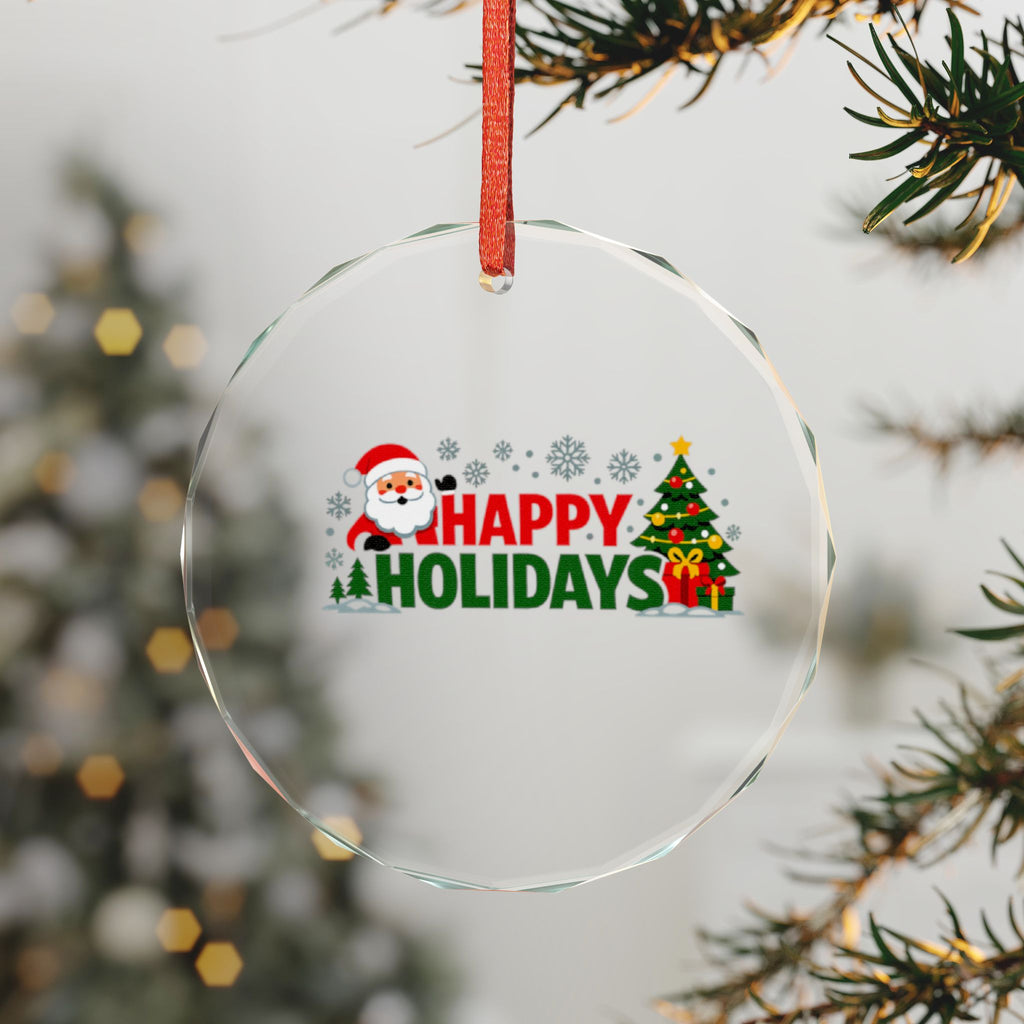Glass Ornament — 'Happy Holidays' Santa & Tree Christmas Decoration