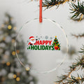 Glass Ornament — 'Happy Holidays' Santa & Tree Christmas Decoration