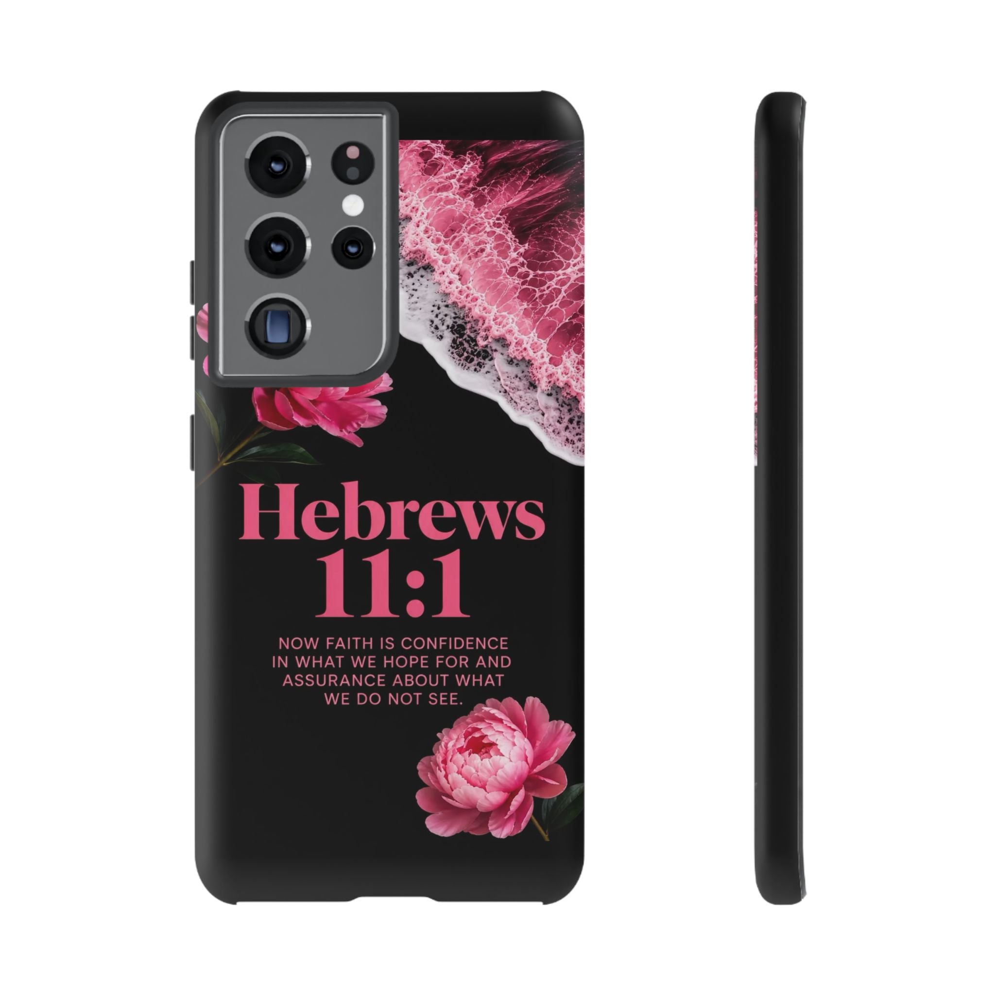 Bible Verses phone case -  Hebrews 11:1 Faith Phone Case — Pink Floral Scripture iPhone Cover