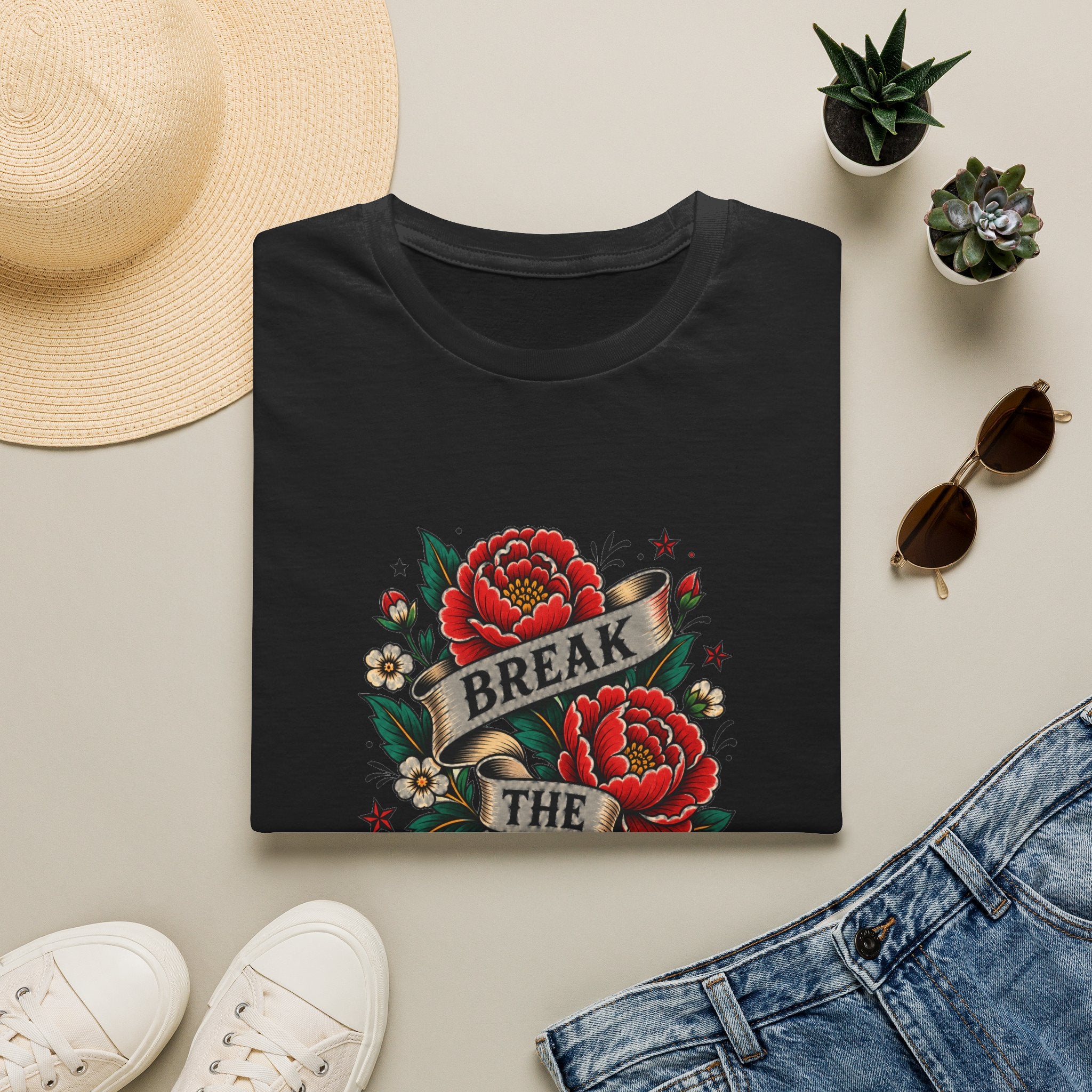 Break the Ordinary T-Shirt — Vintage Rose Banner Graphic