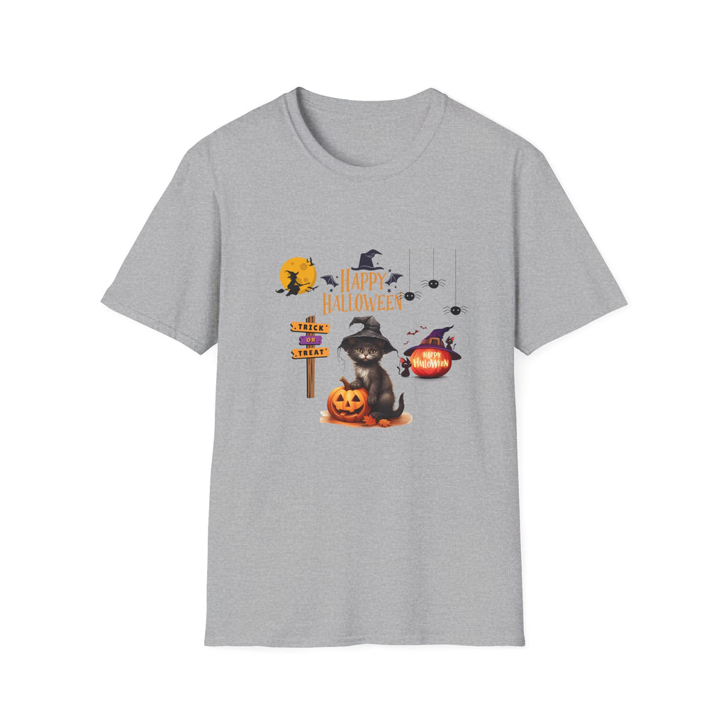 Happy Halloween Witch T-Shirt — Cute Pumpkin, Bats & Spooky Icons Tee