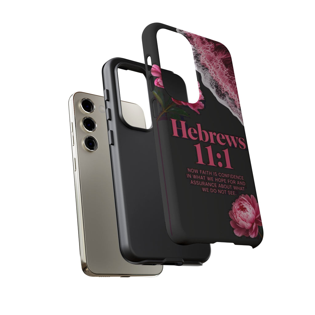 Bible Verses phone case -  Hebrews 11:1 Faith Phone Case — Pink Floral Scripture iPhone Cover