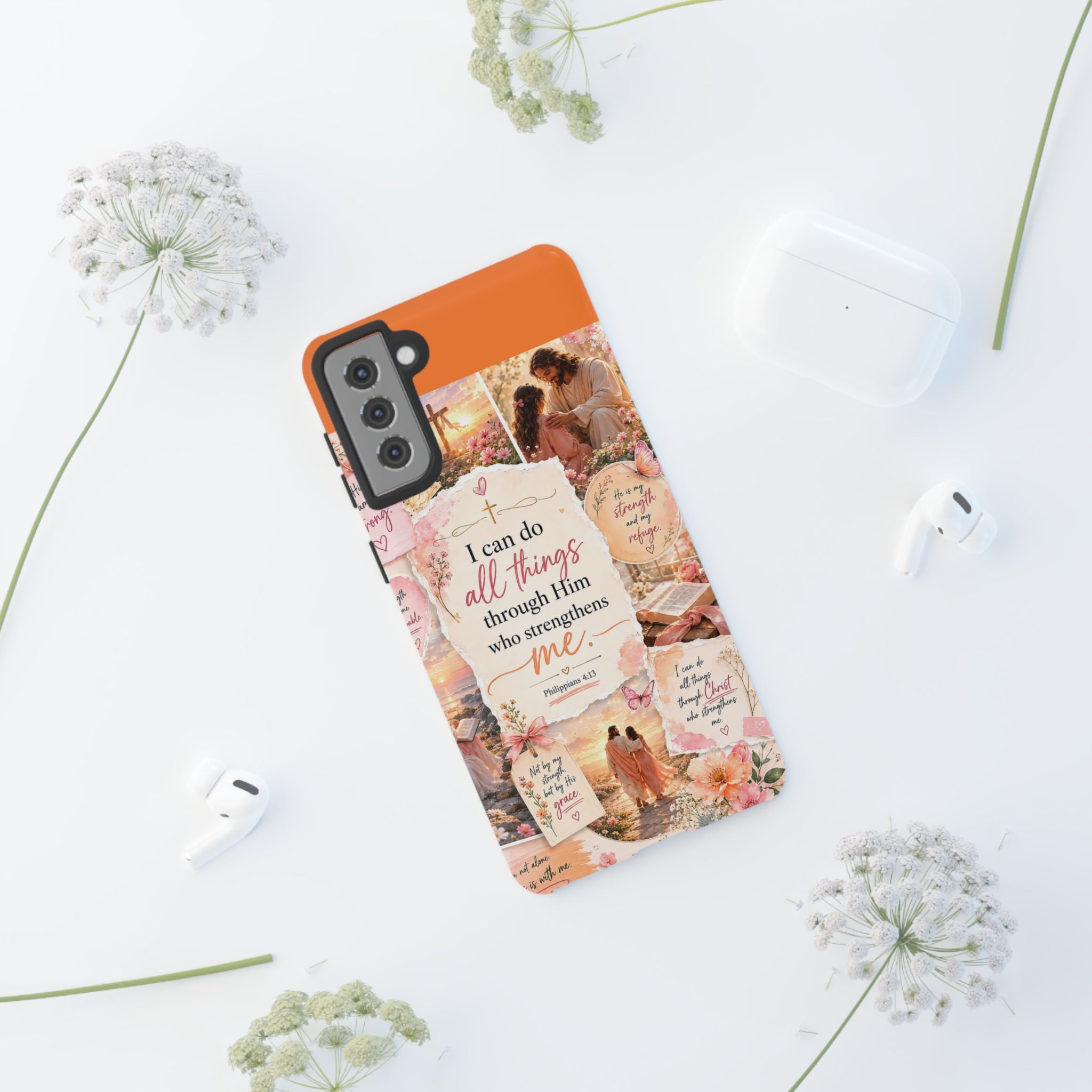 Christian Phone Case bible verses — "I Can Do All Things Through Him" Inspirational Scripture Design