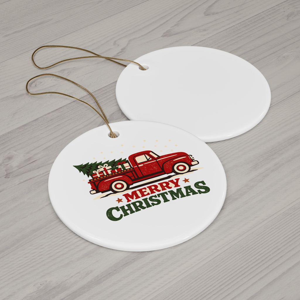 Merry Christmas Red Truck Ceramic Ornament — Star Holiday Decoration (4 Shapes) Make it your own Personalized your own add your own photo or design