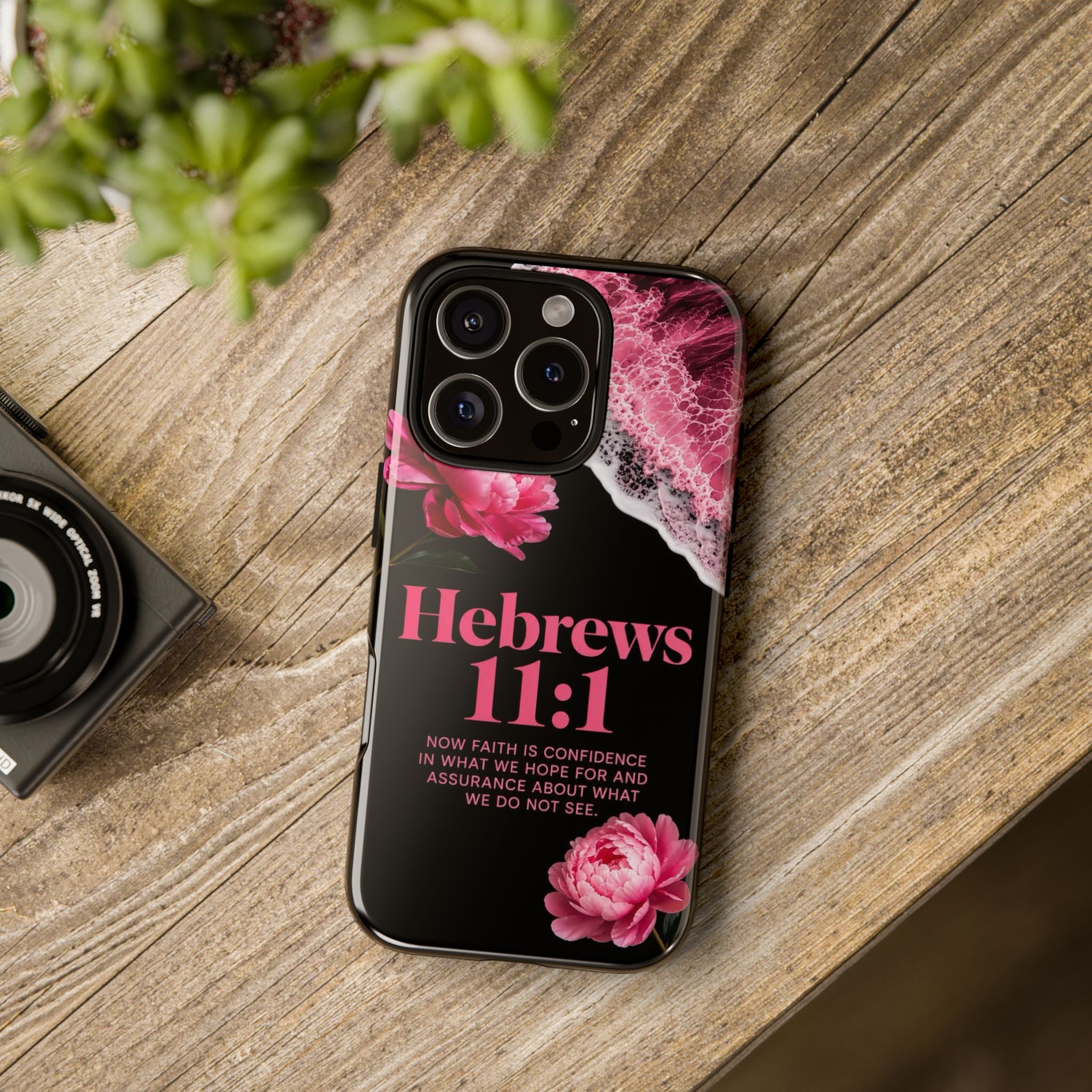 Bible Verses phone case -  Hebrews 11:1 Faith Phone Case — Pink Floral Scripture iPhone Cover