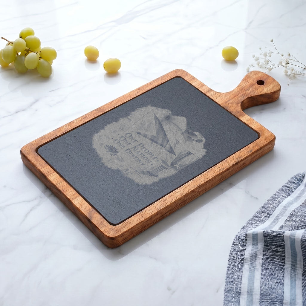 Engraved Acacia Charcuterie Board with Slate Insert & Cheese Tools