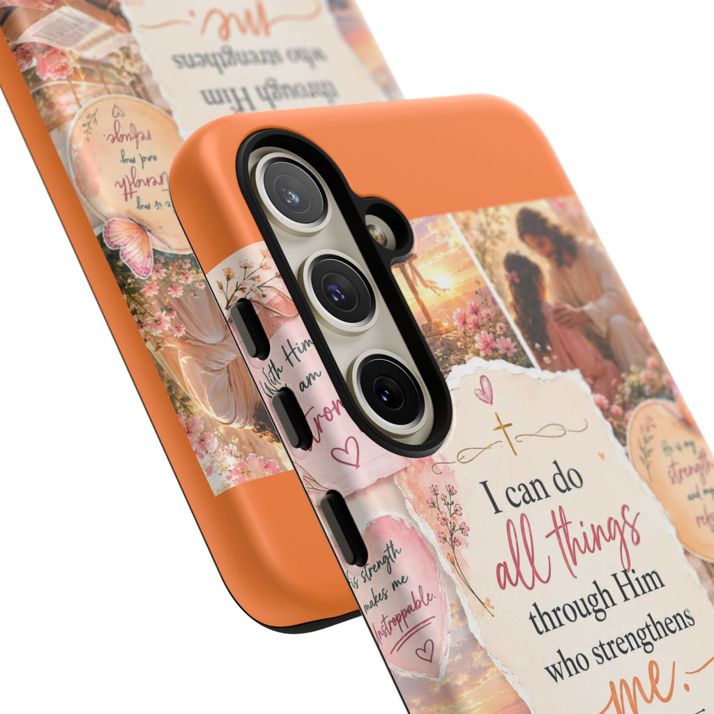 Christian Phone Case bible verses — "I Can Do All Things Through Him" Inspirational Scripture Design