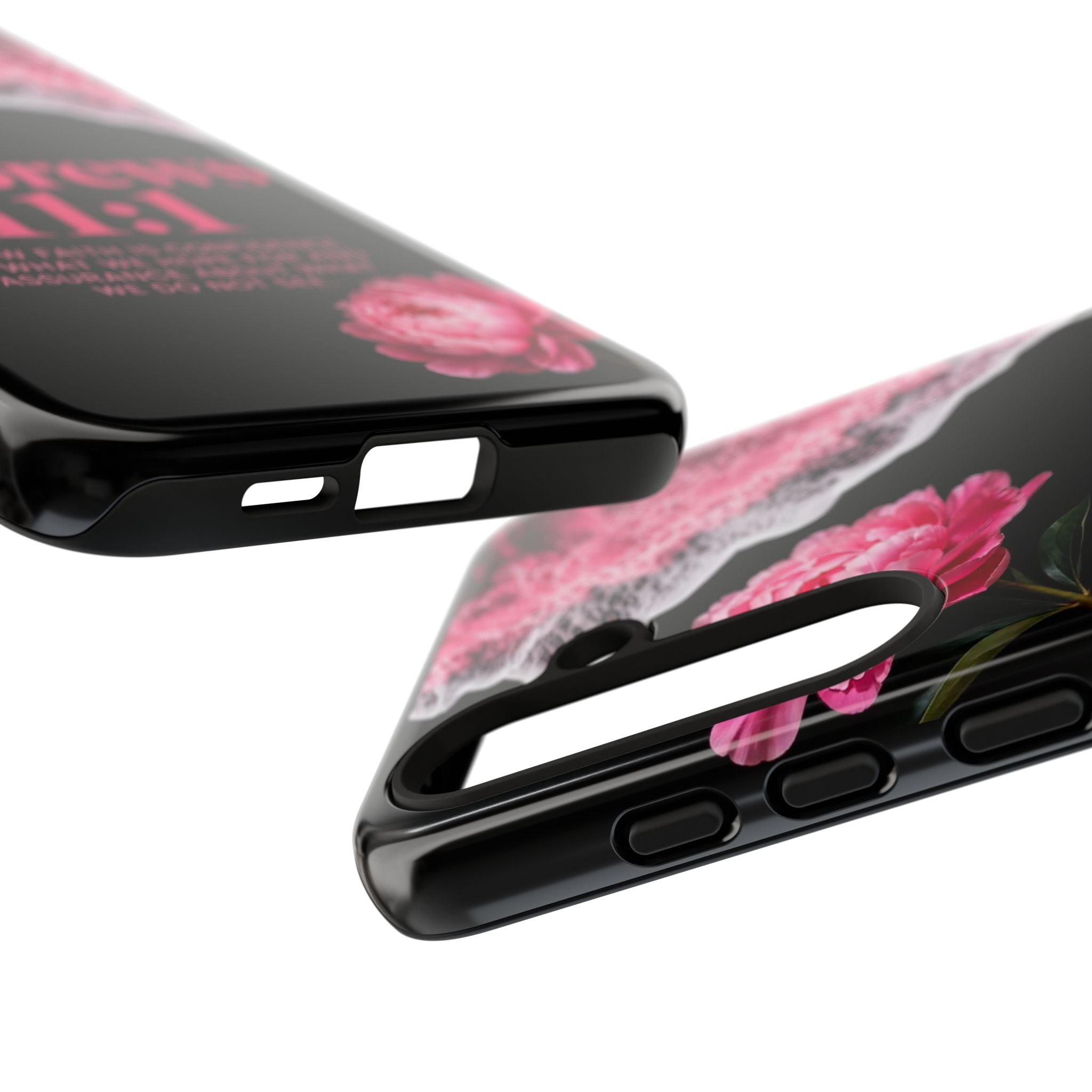 Bible Verses phone case -  Hebrews 11:1 Faith Phone Case — Pink Floral Scripture iPhone Cover