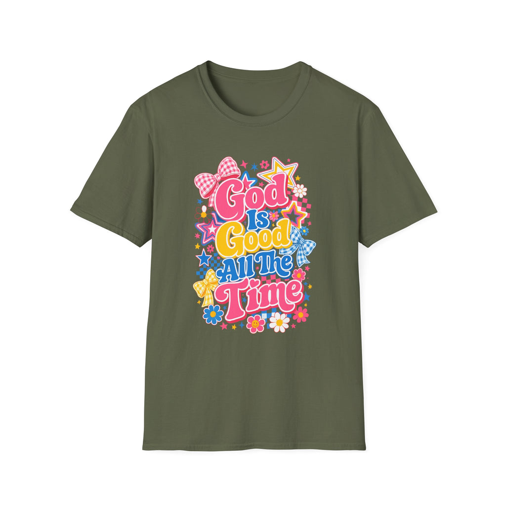 Inspirational vibes God Is Good T‑Shirt — Colorful Retro Faith Graphic Tee
