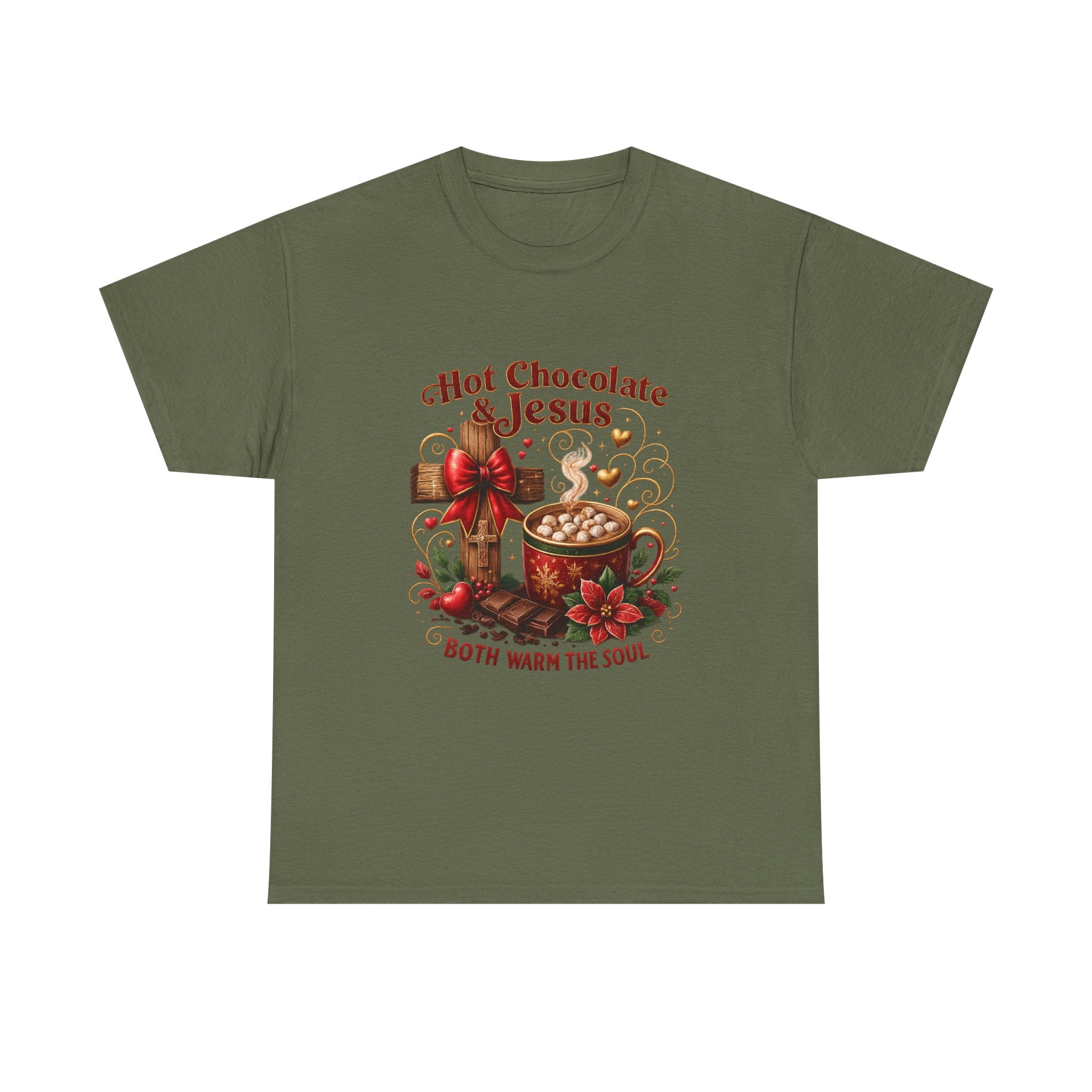 Christian T-Shirt — Hot Chocolate & Jesus "Both Warm the Soul" Christian Holiday Tee
