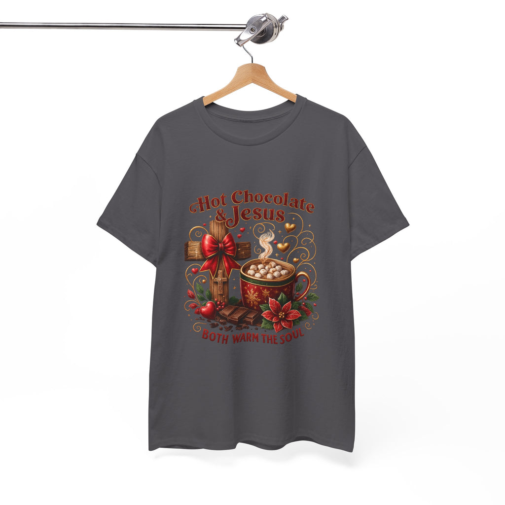 Christian T-Shirt — Hot Chocolate & Jesus "Both Warm the Soul" Christian Holiday Tee