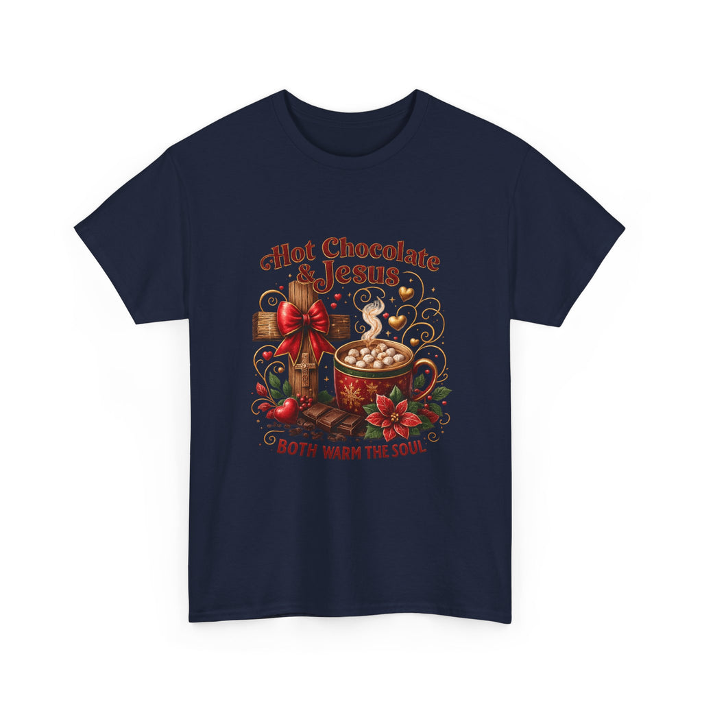Christian T-Shirt — Hot Chocolate & Jesus "Both Warm the Soul" Christian Holiday Tee