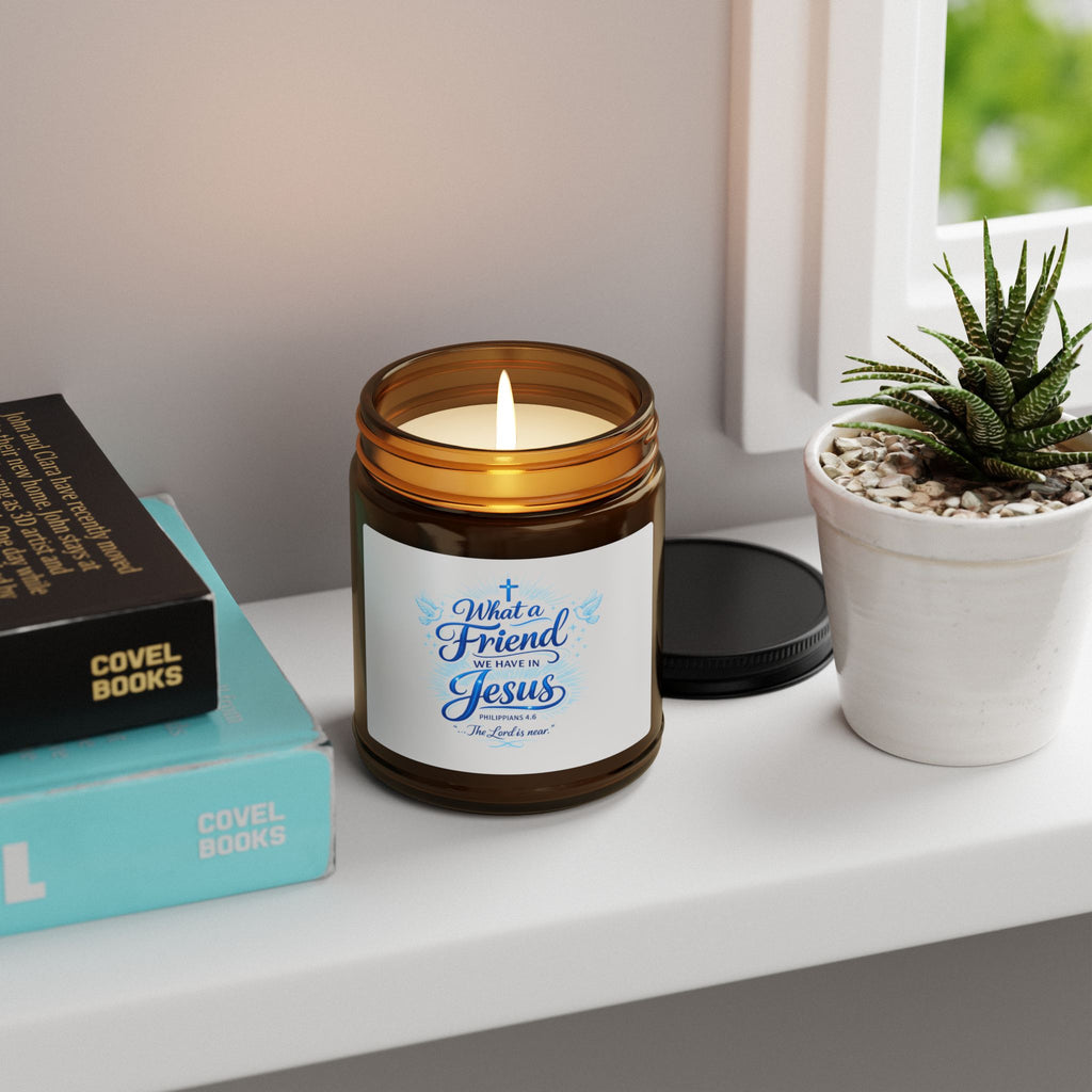 Secented Candles What a Friend We Have in Jesus Amber Soy Candle — Inspirational Christian Scented Candle